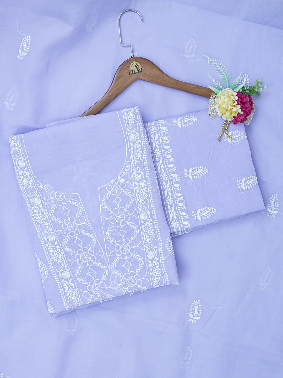 Ada Hand Embroidered Mauve Cotton Lucknowi Chikankari Unstitched Suit Piece 01A647391