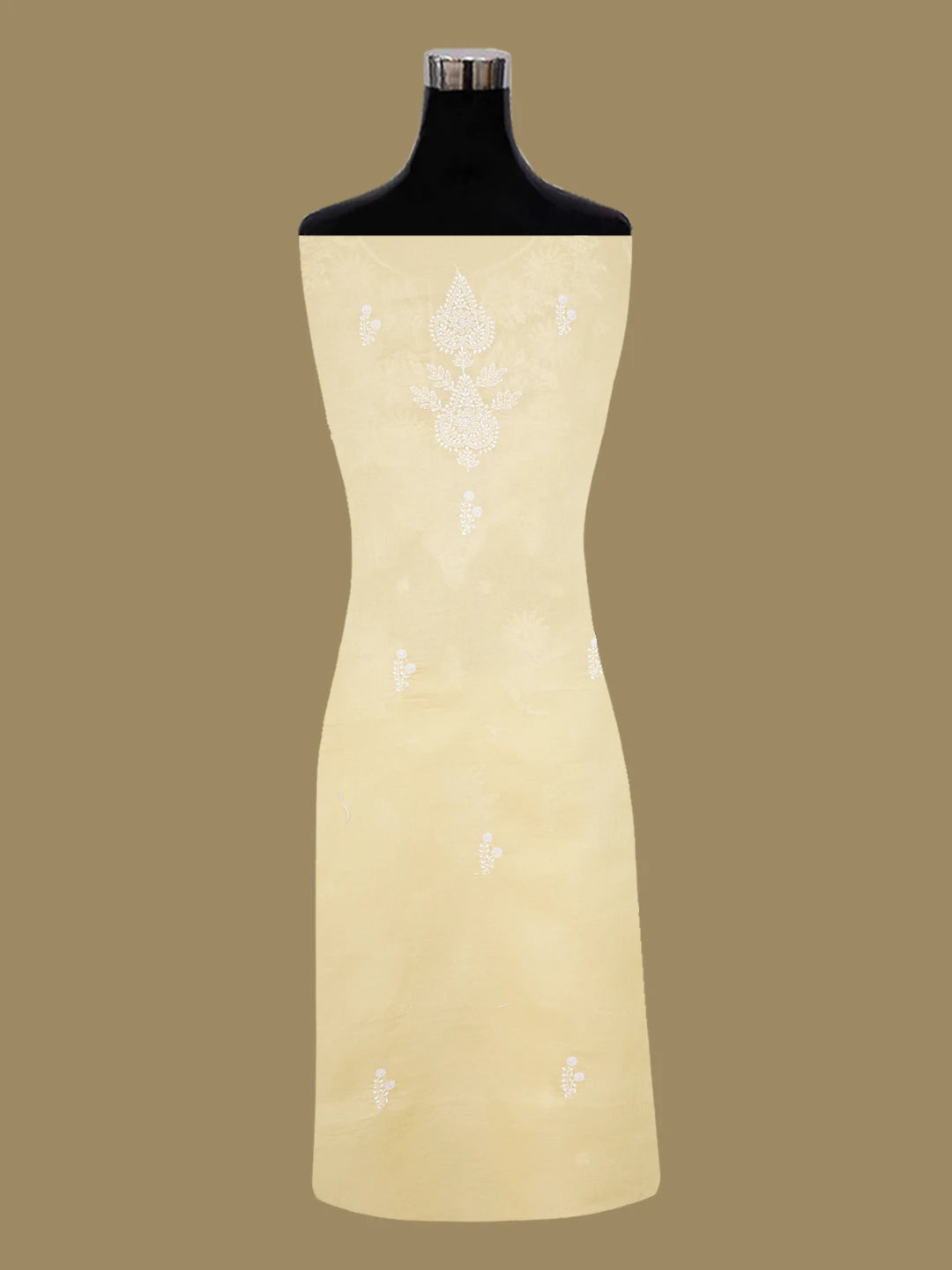 Ada Hand Embroidered Butter Yellow Cotton Lucknowi Chikankari Unstitched Suit Piece 01A647414