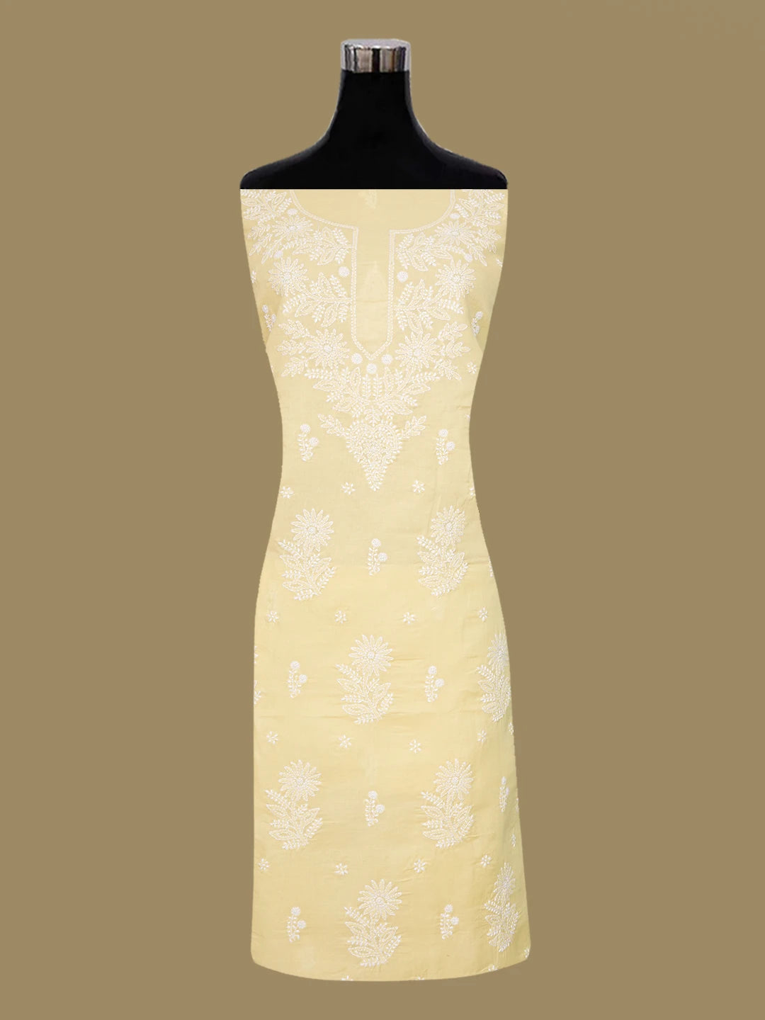 Ada Hand Embroidered Butter Yellow Cotton Lucknowi Chikankari Unstitched Suit Piece 01A647414