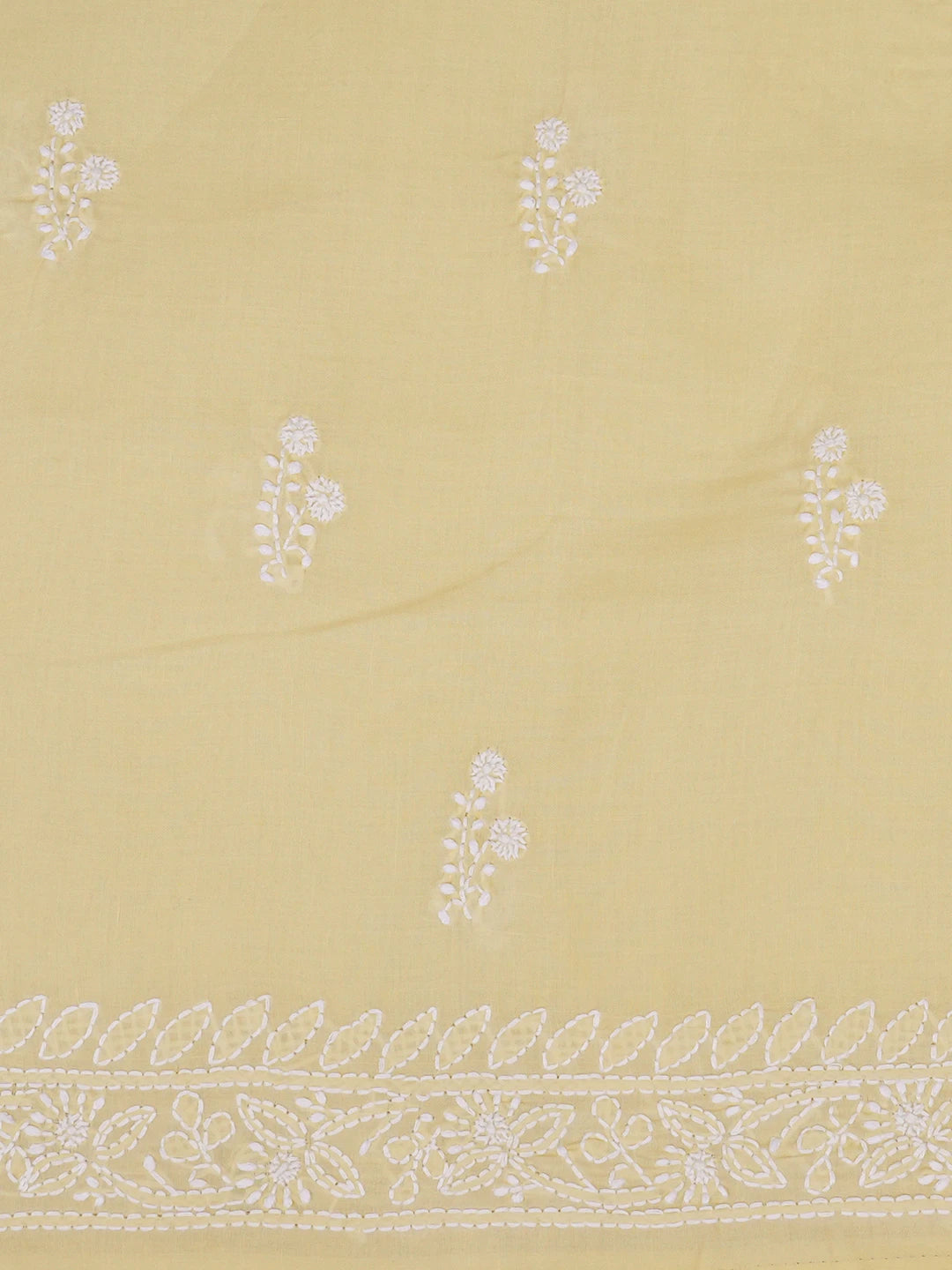 Ada Hand Embroidered Butter Yellow Cotton Lucknowi Chikankari Unstitched Suit Piece 01A647414
