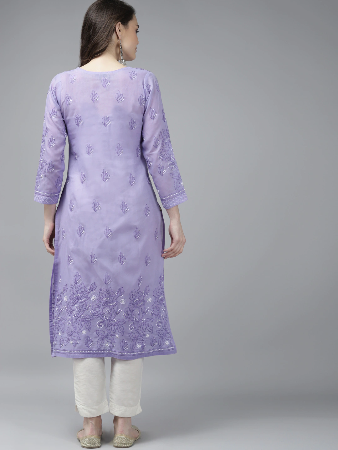 Ada Hand Embroidered Mauve Cotton Lucknowi Chikankari Straight Kurta A223893