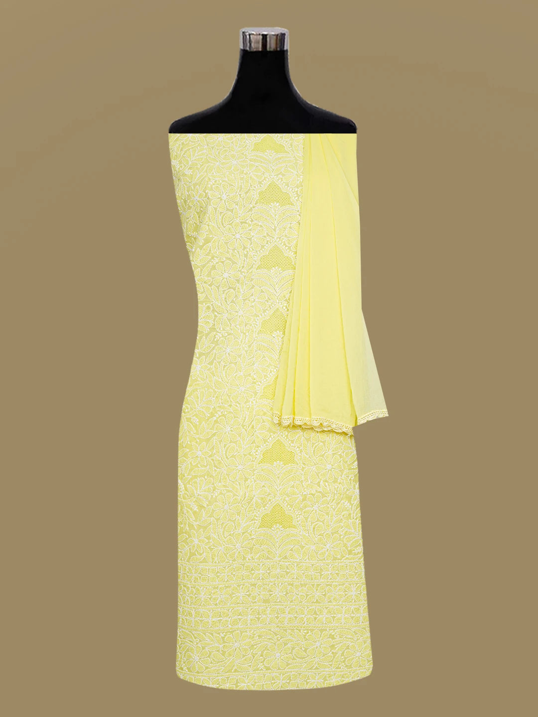 Ada Hand Embroidered Yellow Cotton Lucknowi Chikankari Unstitched Suit Piece 01A633174