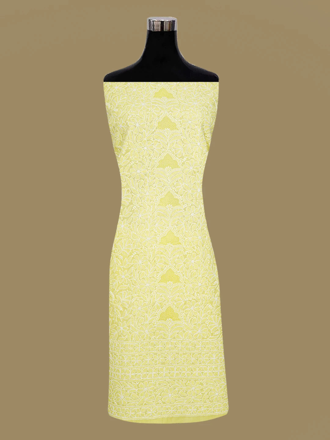 Ada Hand Embroidered Yellow Cotton Lucknowi Chikankari Unstitched Suit Piece 01A633174