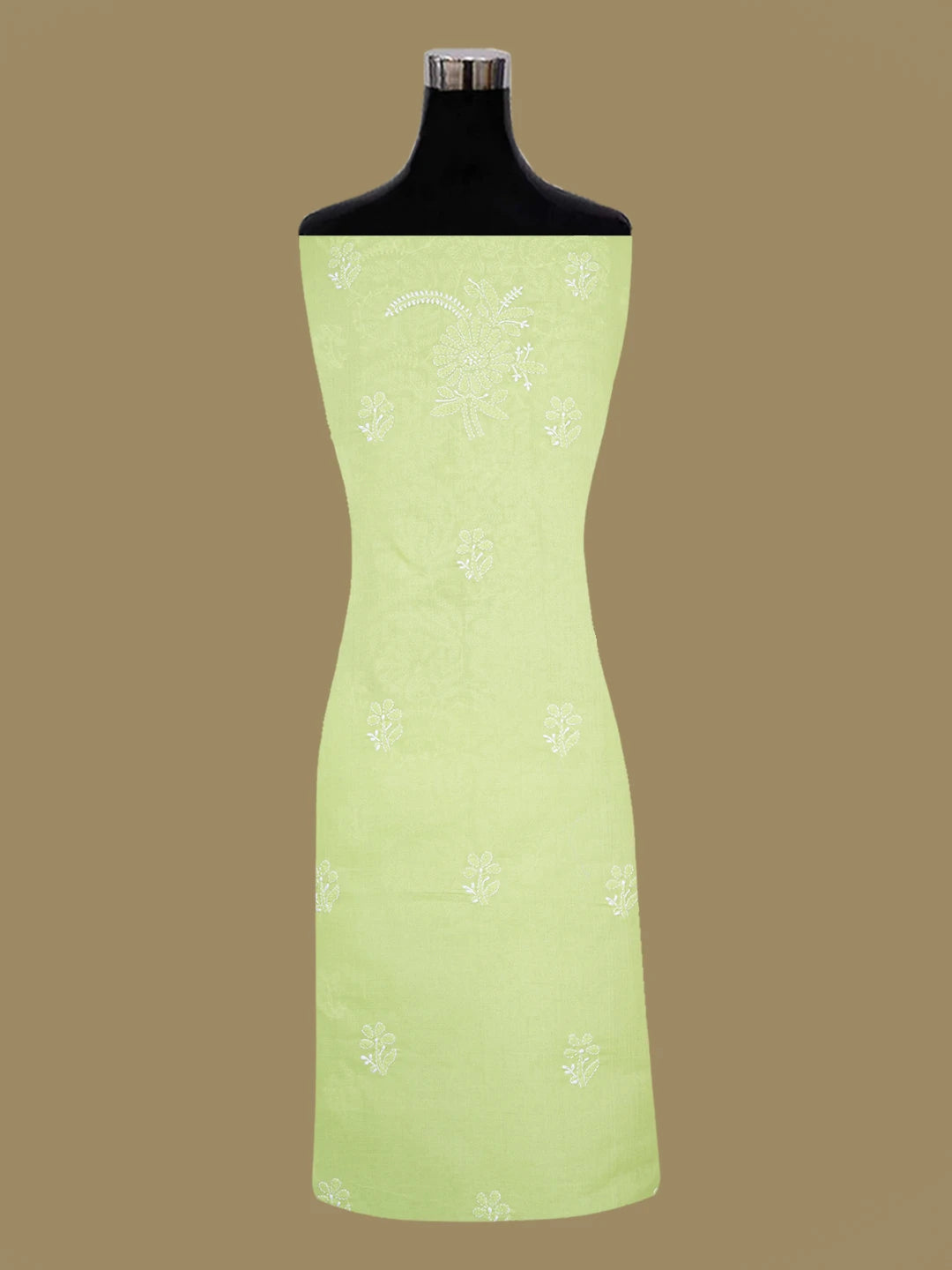 Ada Hand Embroidered Pear Green Cotton Lucknowi Chikankari Unstitched Suit Piece 01A642856