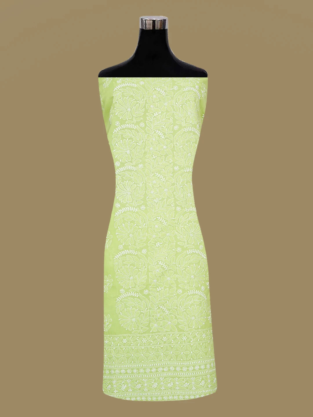 Ada Hand Embroidered Pear Green Cotton Lucknowi Chikankari Unstitched Suit Piece 01A642856