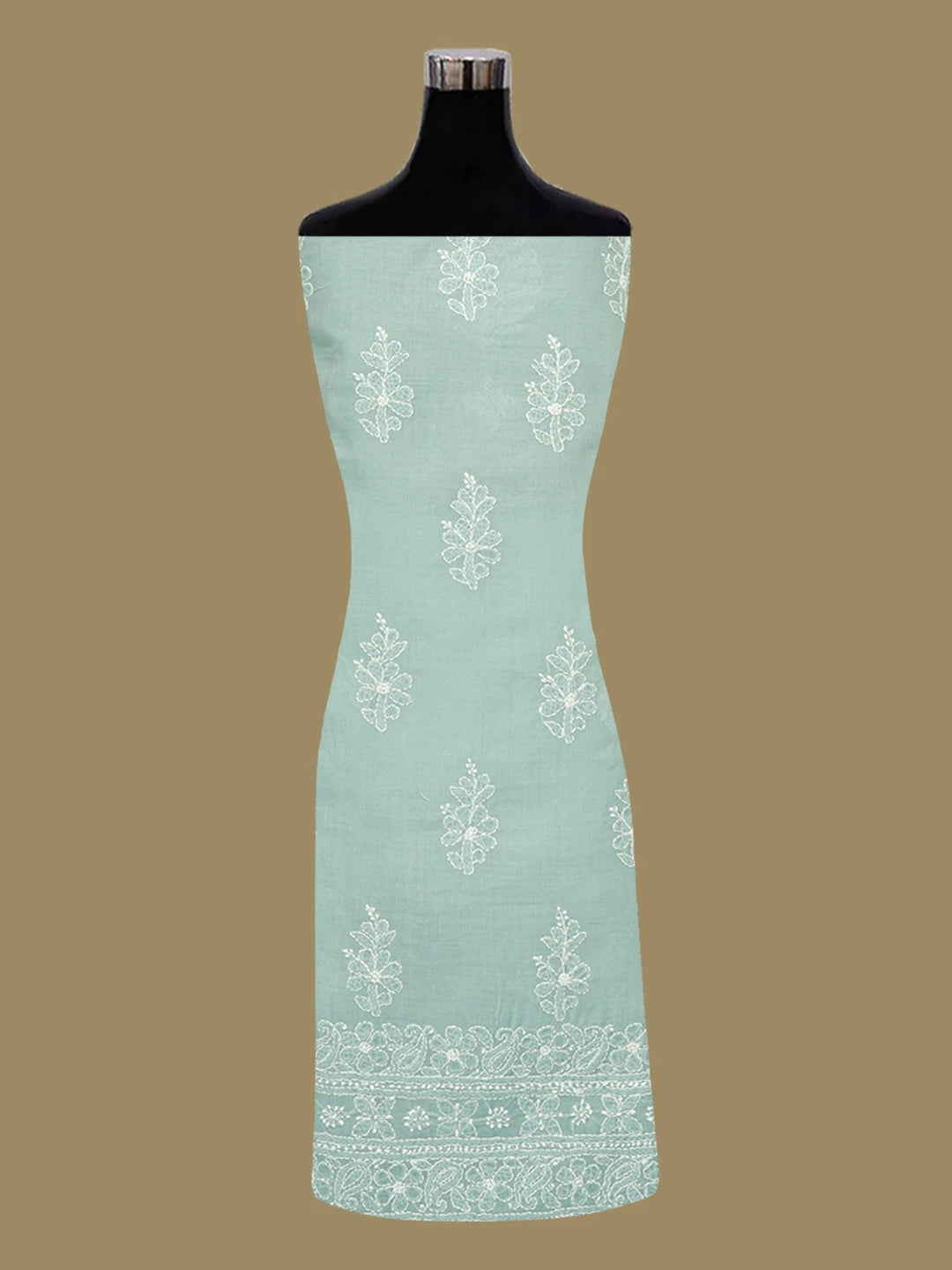 Ada Hand Embroidered Grey Teal Cotton Lucknowi Chikankari Unstitched Suit Piece 01A642678