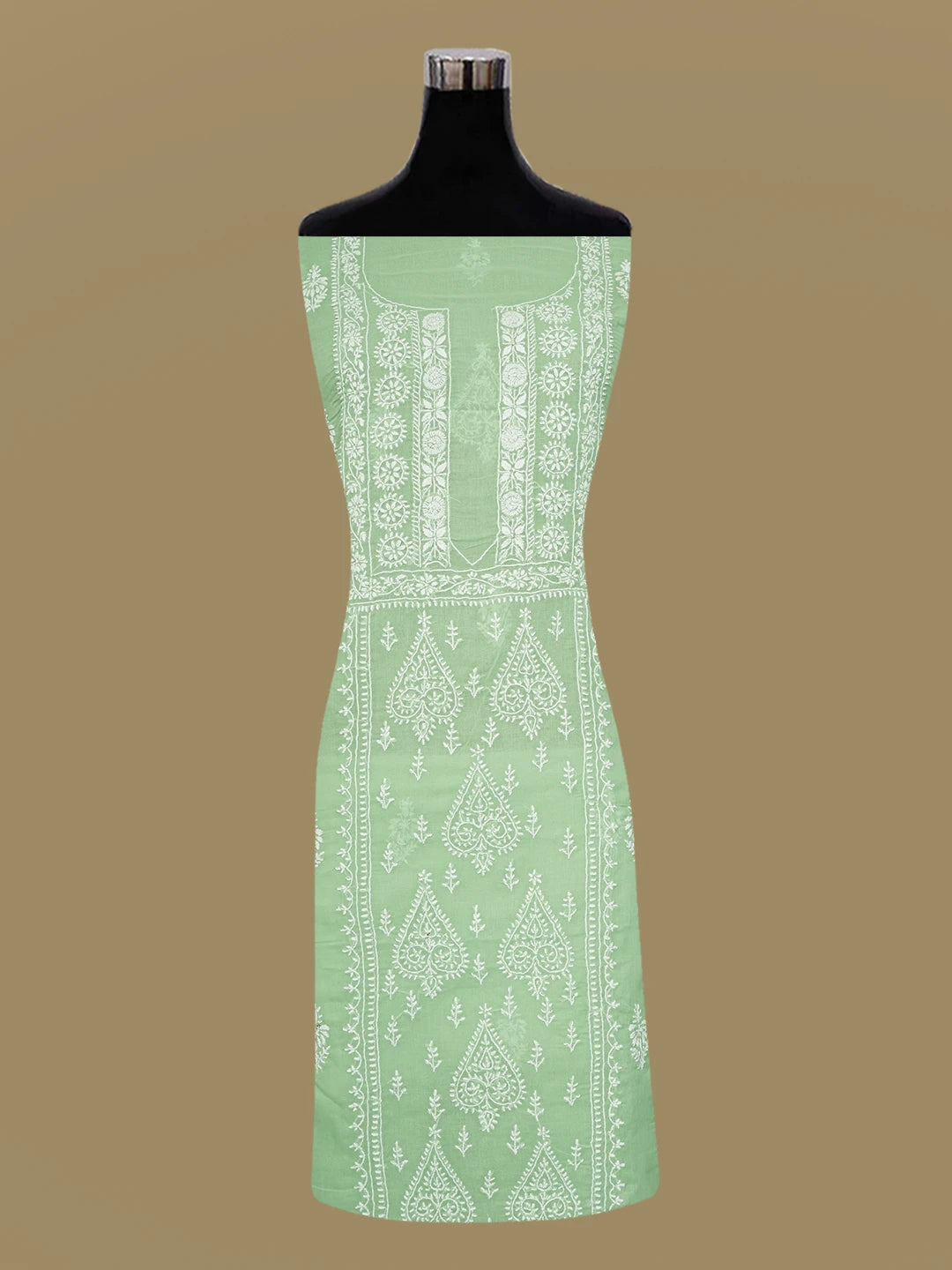 Ada Hand Embroidered Emerald Green Cotton Lucknowi Chikankari Unstitched Suit Piece 01A647396