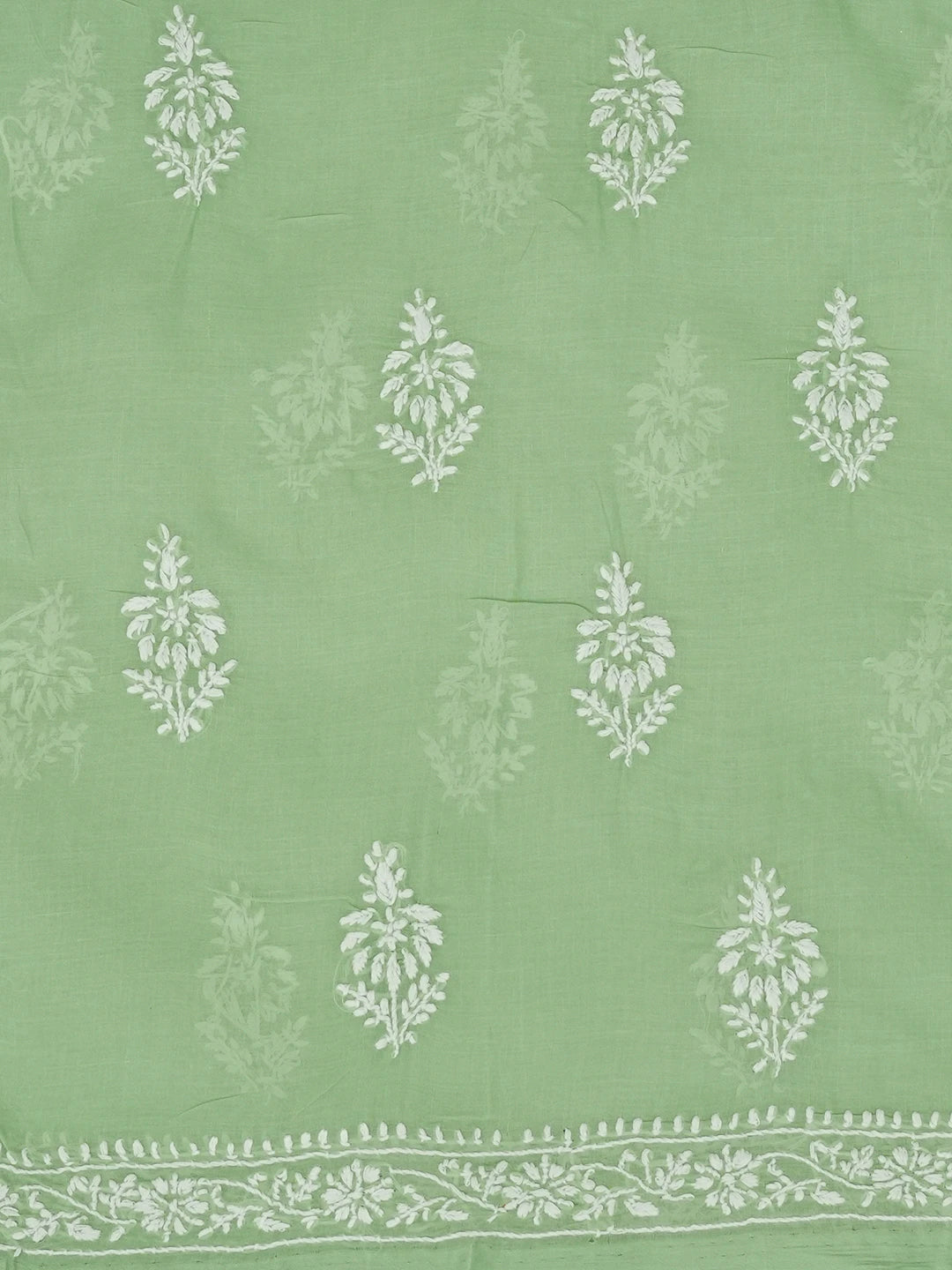 Ada Hand Embroidered Emerald Green Cotton Lucknowi Chikankari Unstitched Suit Piece 01A647396