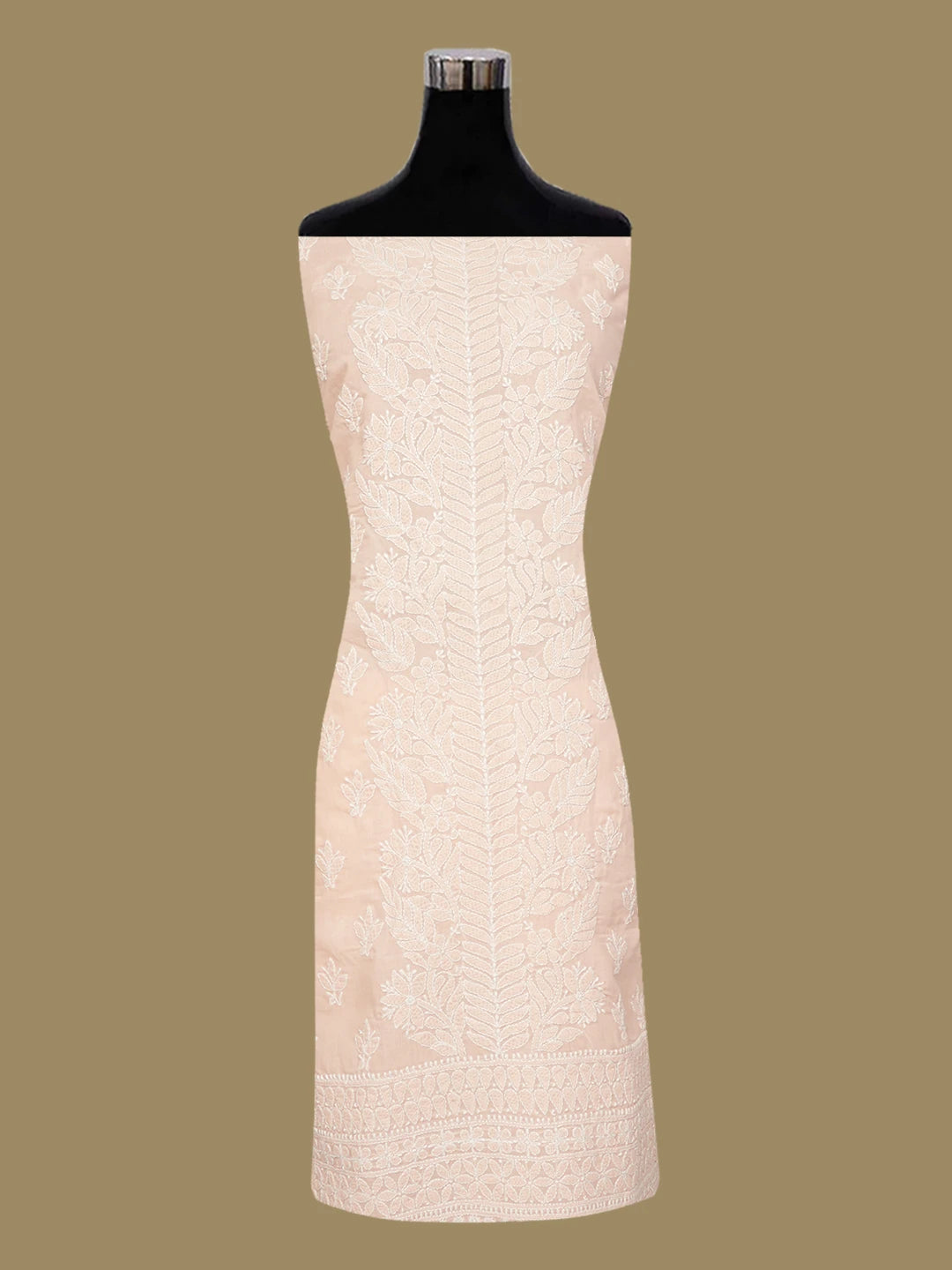 Ada Hand Embroidered Peach Cotton Lucknowi Chikankari Unstitched Suit Piece 01A642861