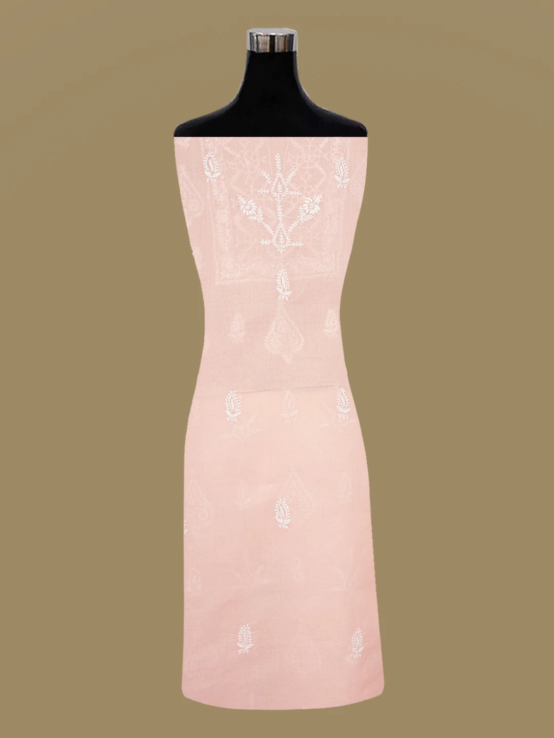 Ada Hand Embroidered Peach Pink Cotton Lucknowi Chikankari Unstitched Suit Piece 01A647393
