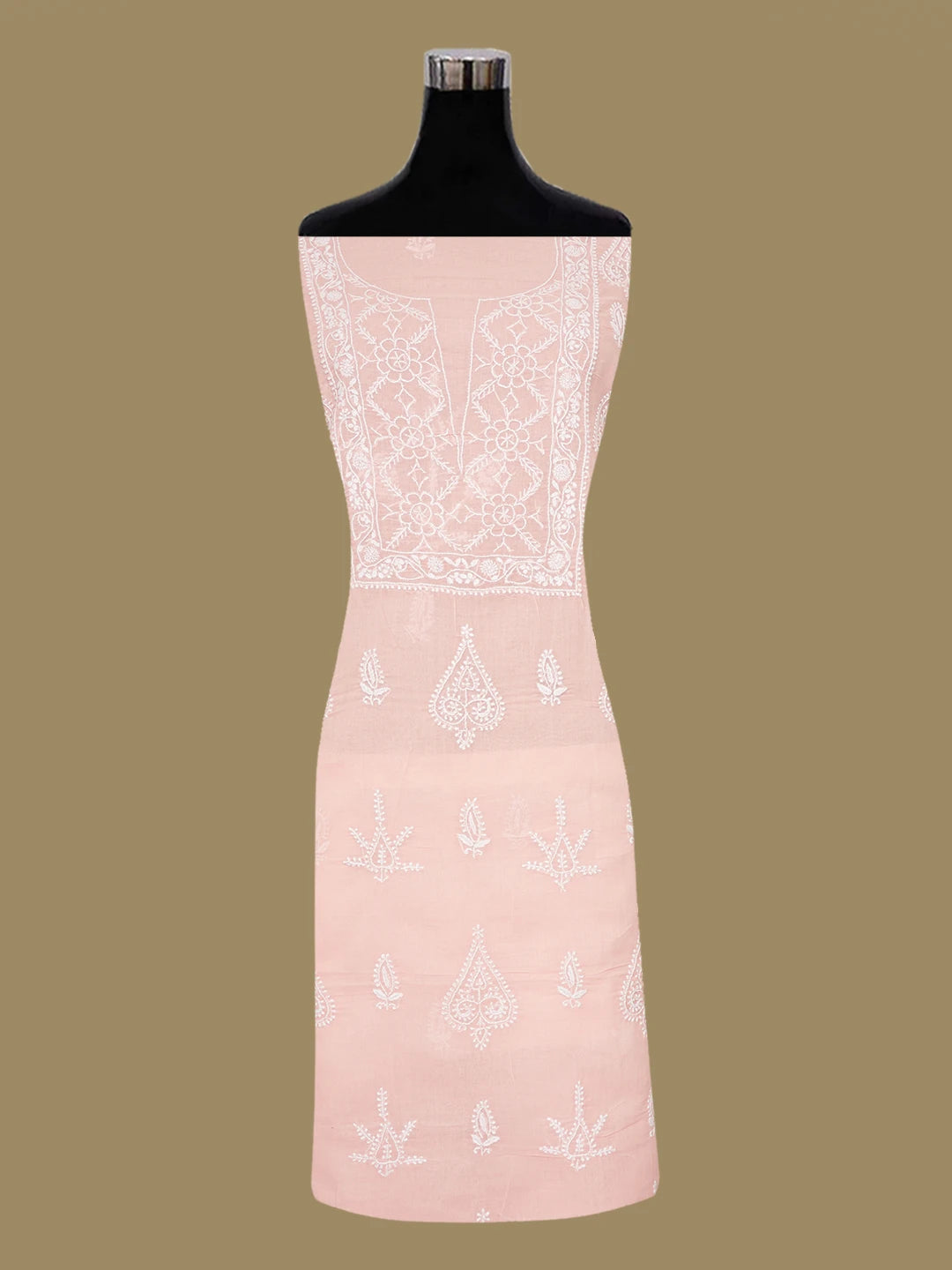 Ada Hand Embroidered Peach Pink Cotton Lucknowi Chikankari Unstitched Suit Piece 01A647393