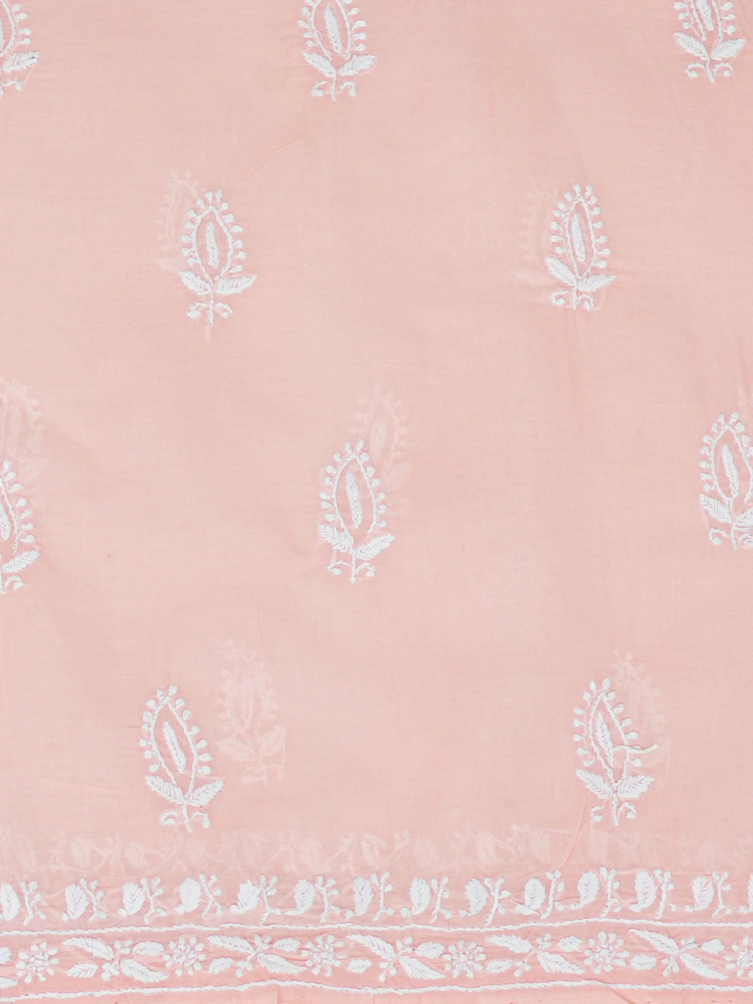 Ada Hand Embroidered Peach Pink Cotton Lucknowi Chikankari Unstitched Suit Piece 01A647393