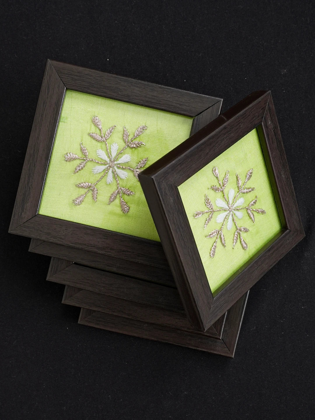 Ada Hand Embroidered Green Silk Lucknowi Chikankari Coaster With Zari Work 01A543581