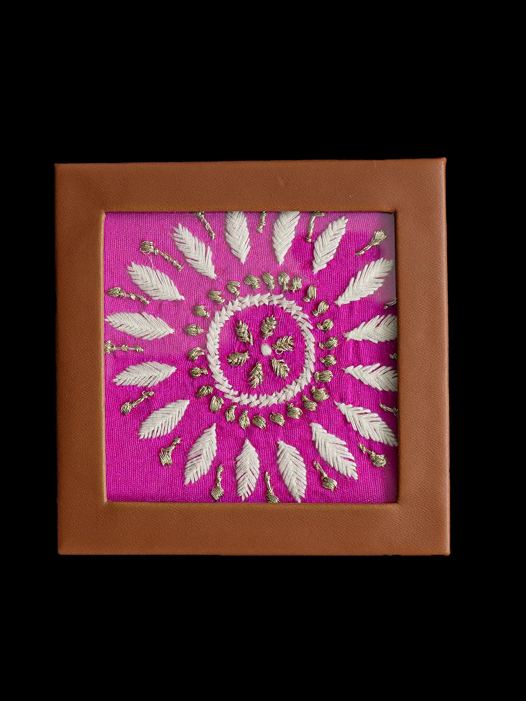 Ada Hand Embroidered Magenta Silk Lucknowi Chikankari Coaster With Zari Work 01A629240