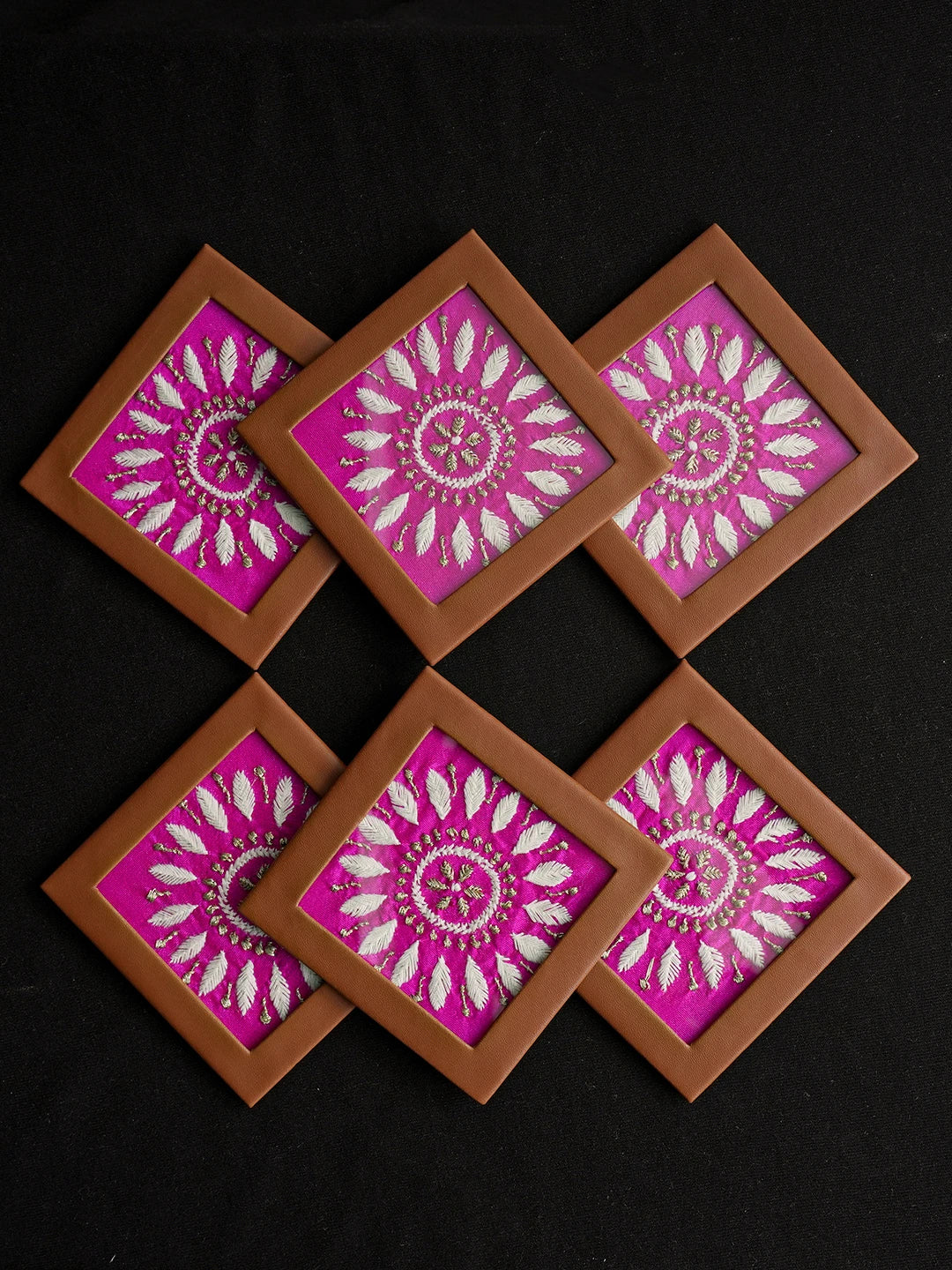 Ada Hand Embroidered Magenta Silk Lucknowi Chikankari Coaster With Zari Work 01A629240