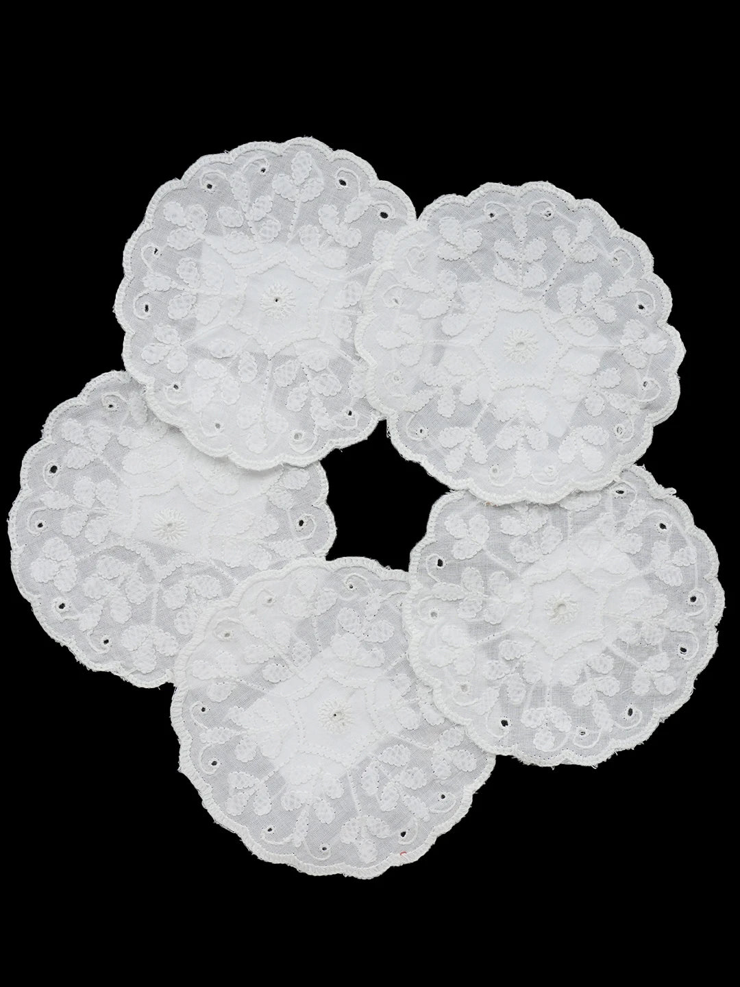 Ada Hand Embroidered White Cotton Lucknowi Chikankari Table Coaster 01A624893