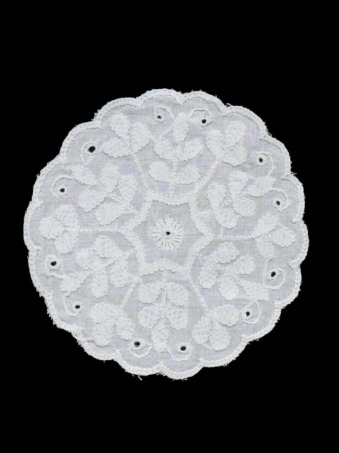 Ada Hand Embroidered White Cotton Lucknowi Chikankari Table Coaster 01A624893