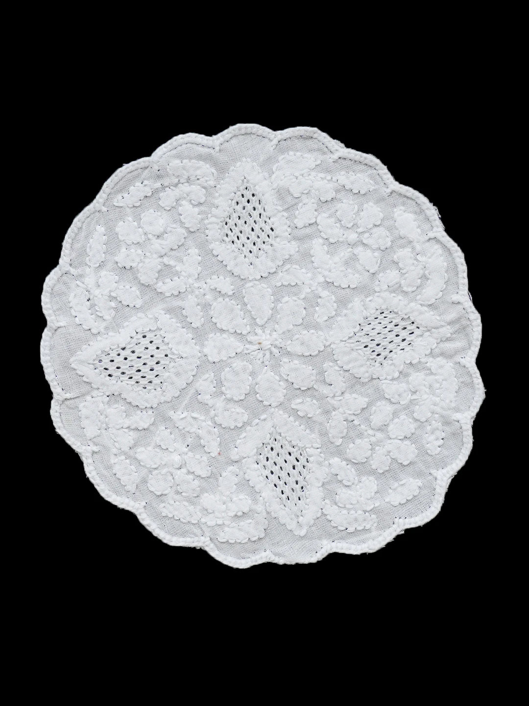 Ada Hand Embroidered White Cotton Lucknowi Chikankari Table Coaster 01A609848
