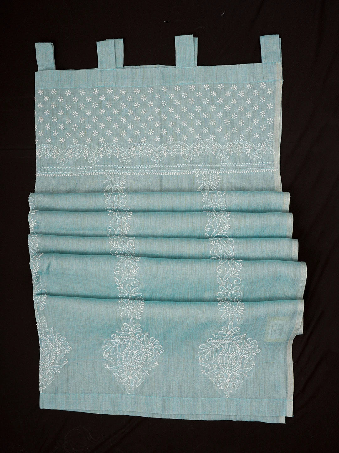 Ada Hand Embroidered Blue Chanderi Lucknowi Chikankari Curtain 01A446589