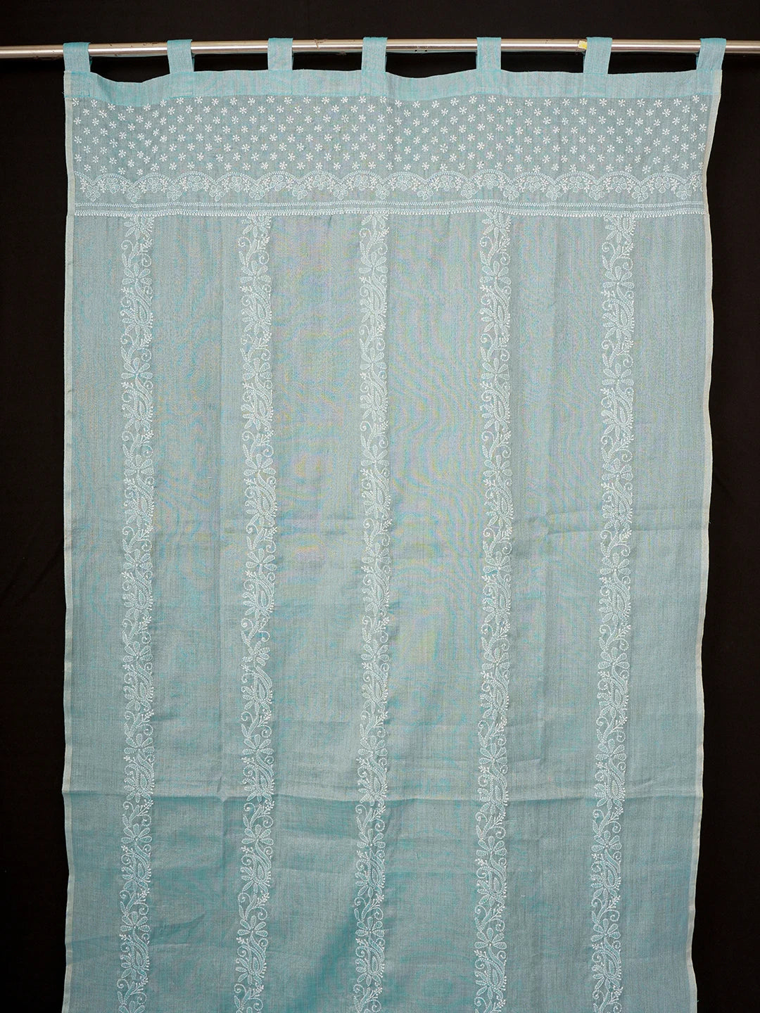 Ada Hand Embroidered Blue Chanderi Lucknowi Chikankari Curtain 01A446589
