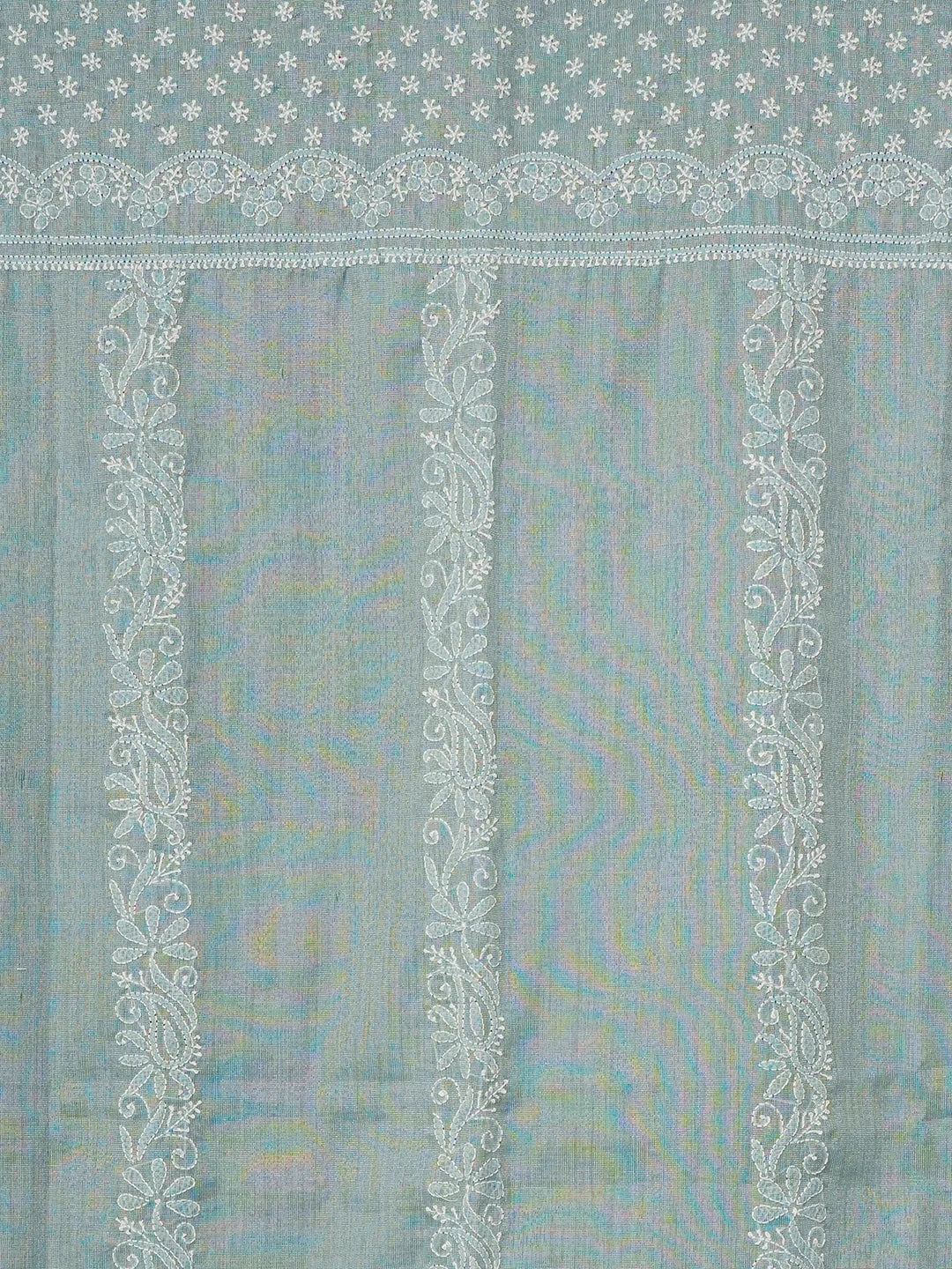 Ada Hand Embroidered Blue Chanderi Lucknowi Chikankari Curtain 01A446589