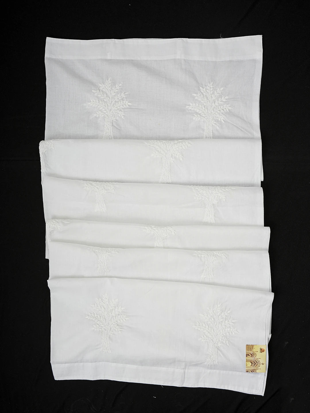 Ada Hand Embroidered White Cotton Lucknowi Chikankari Curtain 01A582373