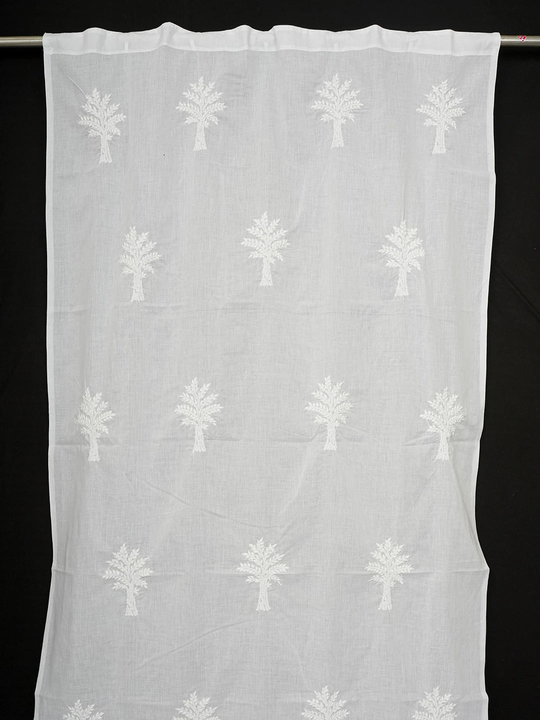 Ada Hand Embroidered White Cotton Lucknowi Chikankari Curtain 01A582373