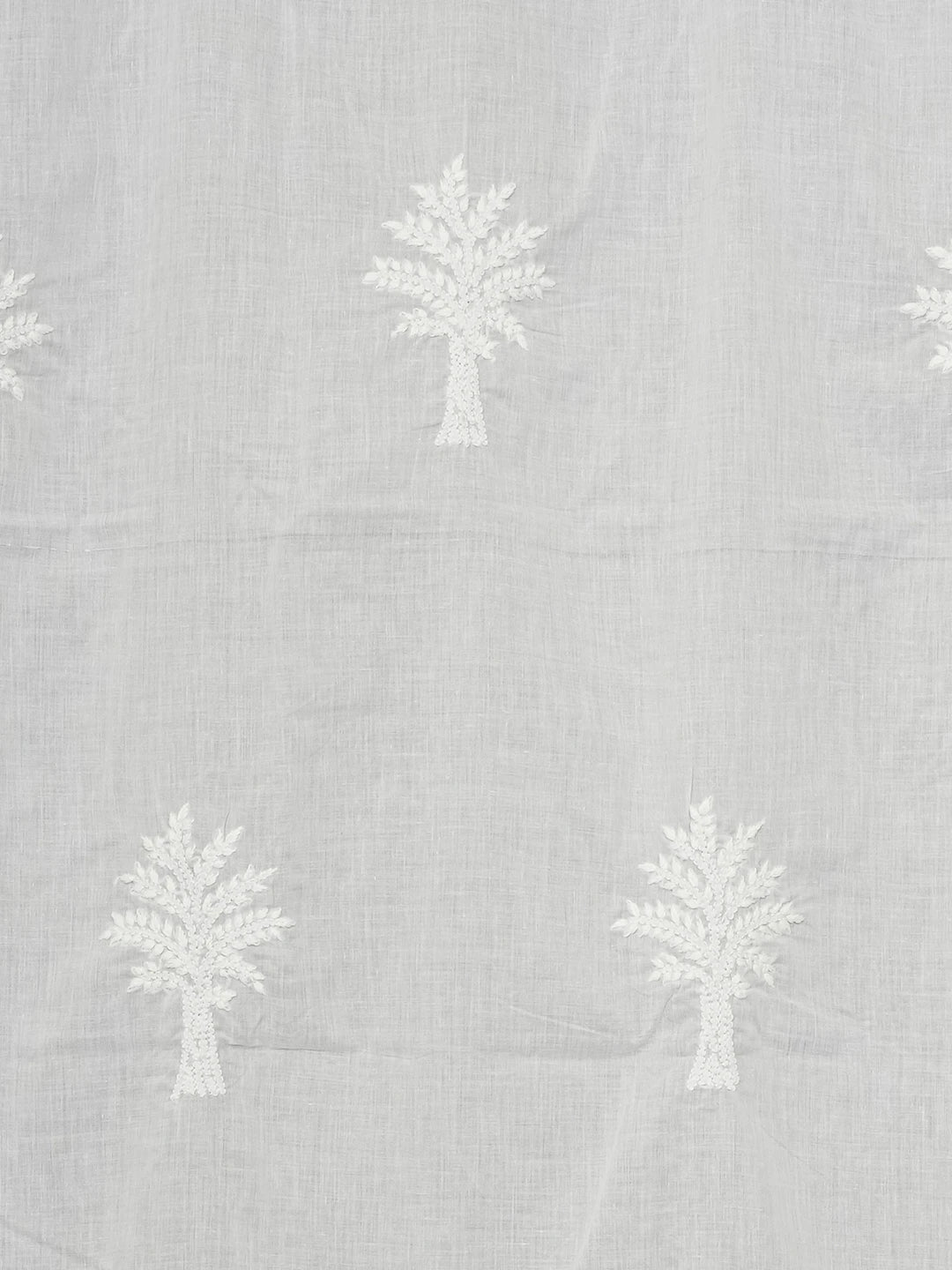 Ada Hand Embroidered White Cotton Lucknowi Chikankari Curtain 01A582373