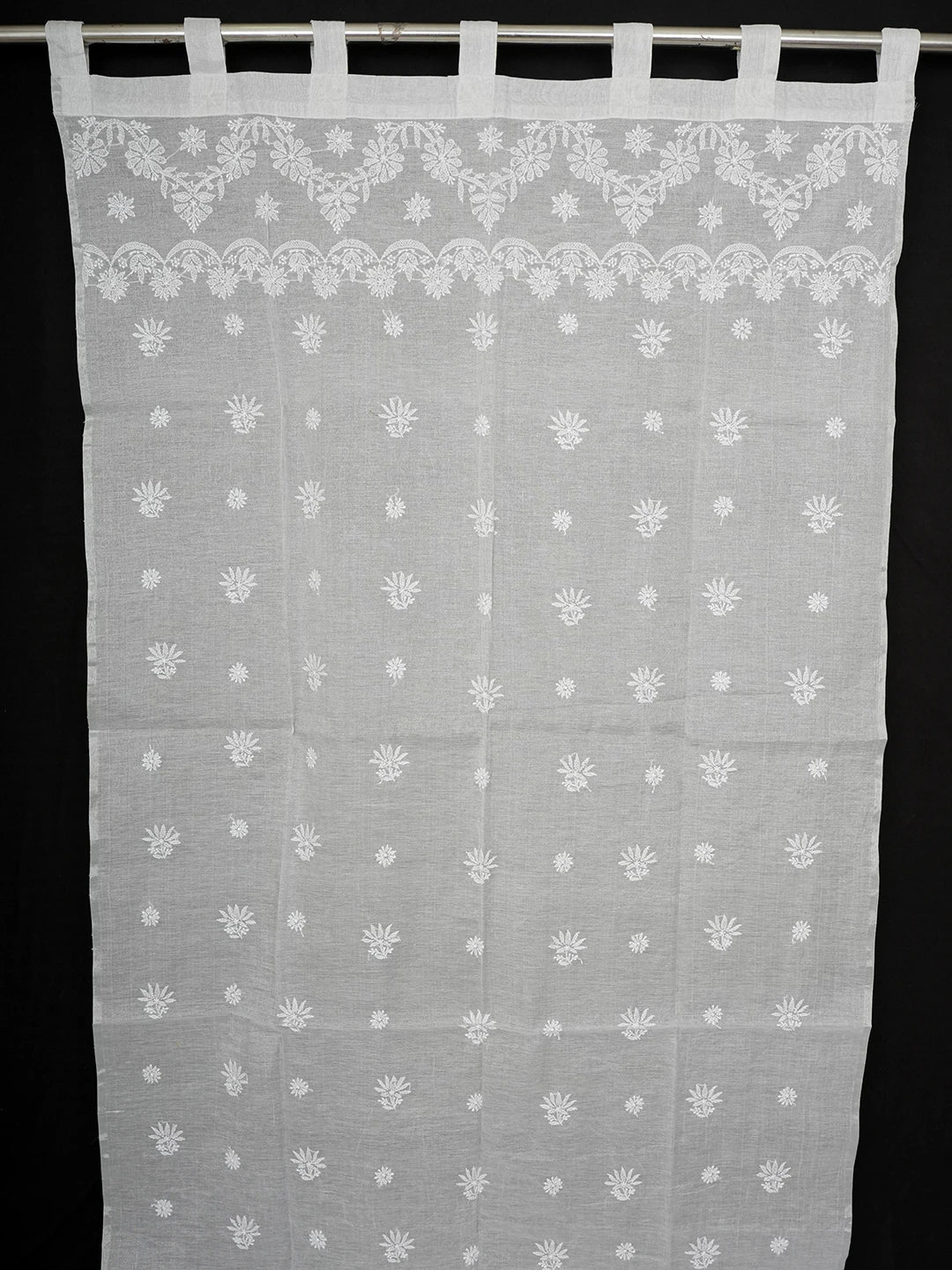 Ada Hand Embroidered French Grey Chanderi Lucknowi Chikankari Curtain 01A476109