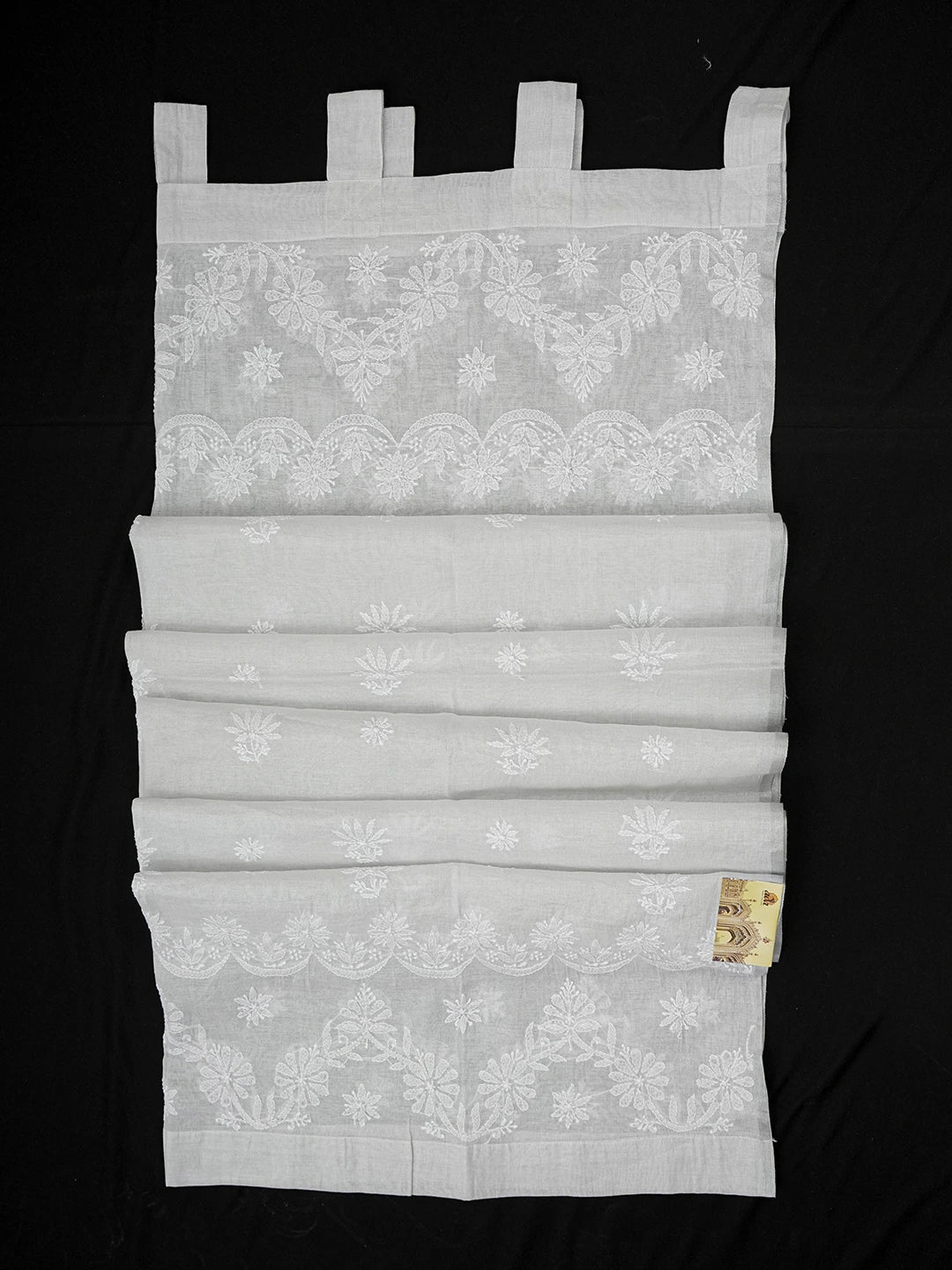 Ada Hand Embroidered French Grey Chanderi Lucknowi Chikankari Curtain 01A476109
