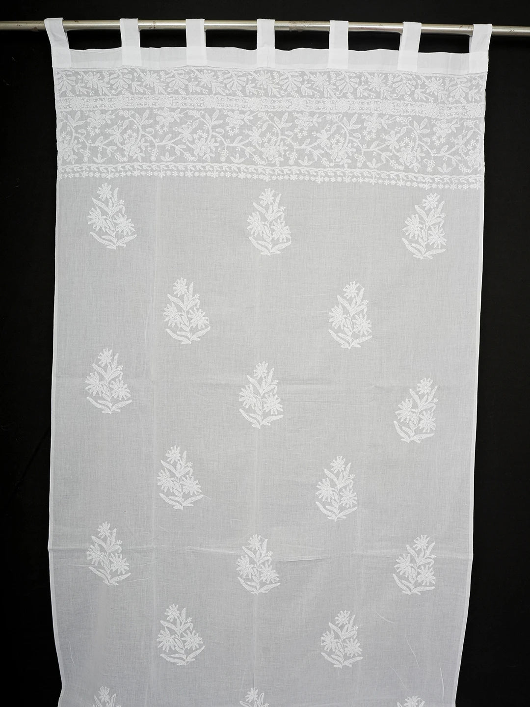 Ada Hand Embroidered White Cotton Lucknowi Chikankari Curtain 01A596697