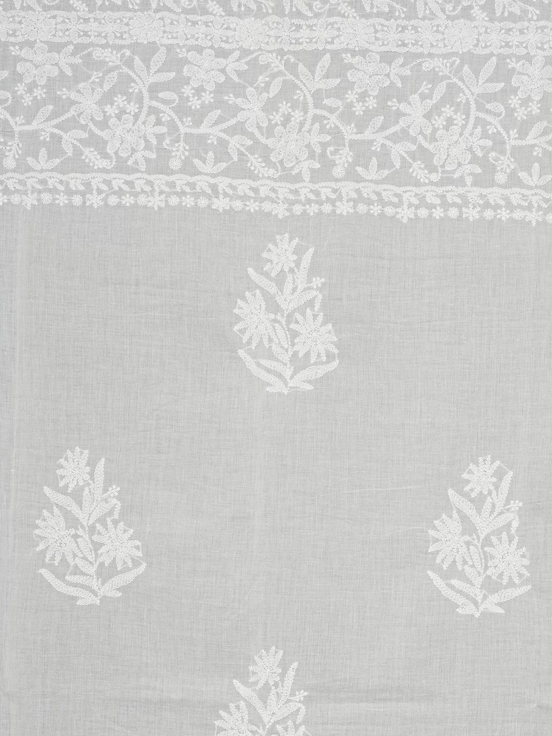 Ada Hand Embroidered White Cotton Lucknowi Chikankari Curtain 01A596697