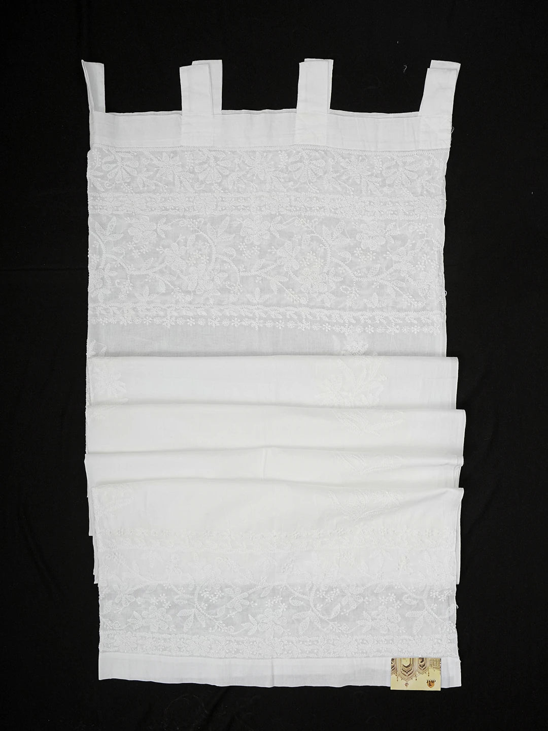 Ada Hand Embroidered White Cotton Lucknowi Chikankari Curtain 01A596697