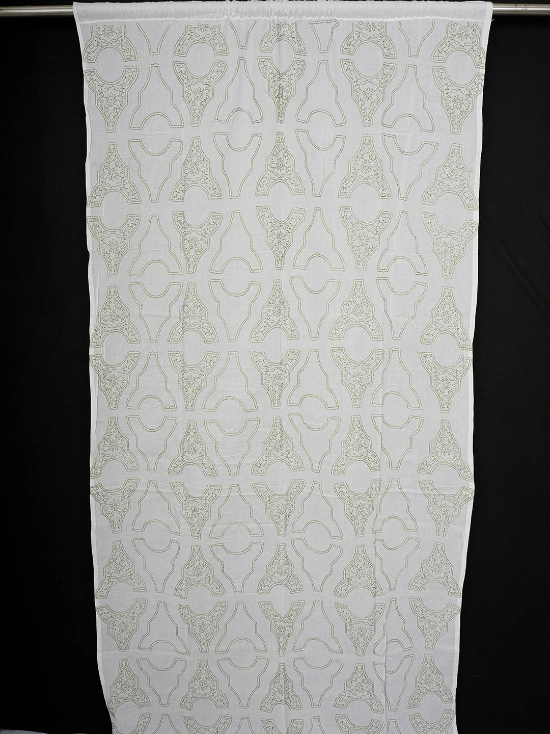 Ada Hand Embroidered White Cotton Lucknowi Chikankari Curtain 01A157739