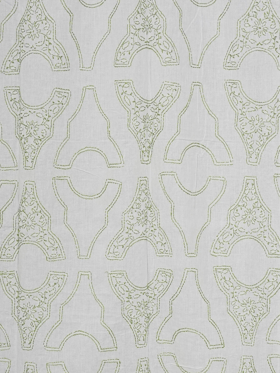 Ada Hand Embroidered White Cotton Lucknowi Chikankari Curtain 01A157739