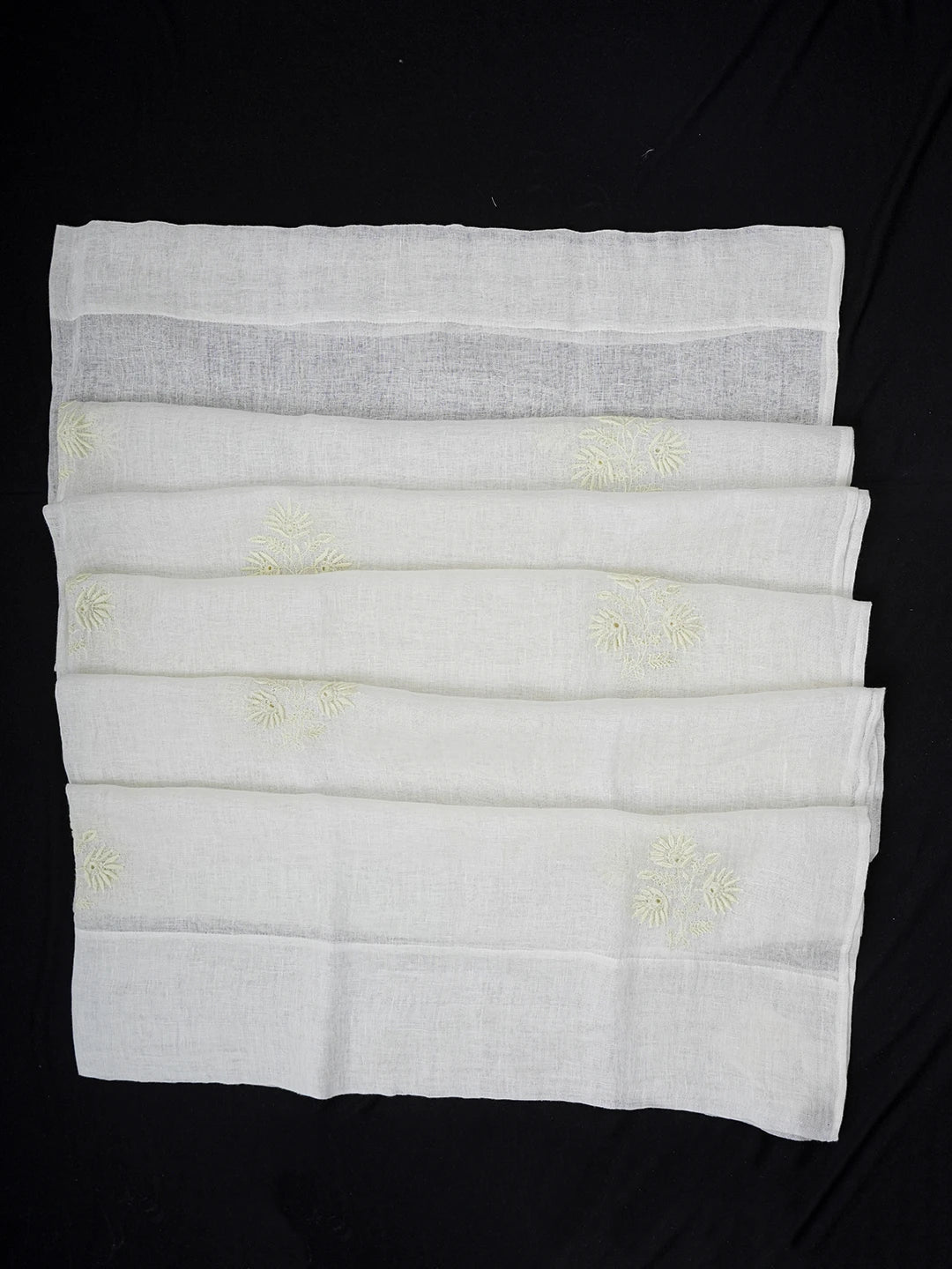 Ada Hand Embroidered White Smoke Linen Lucknowi Chikankari Curtain 01A254947