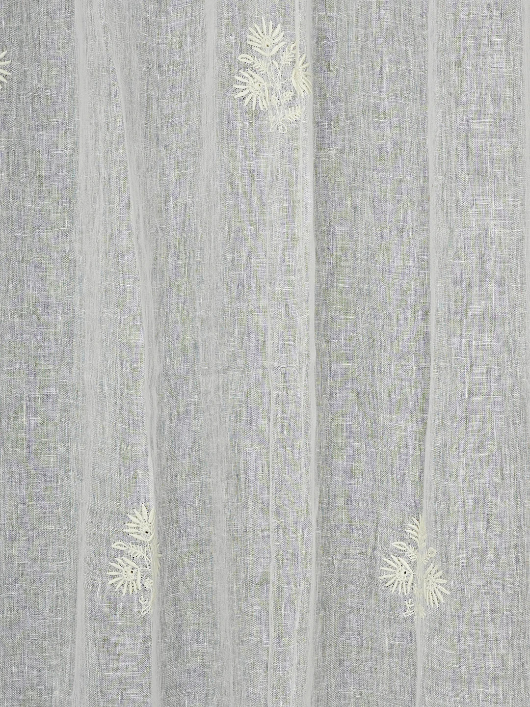 Ada Hand Embroidered White Smoke Linen Lucknowi Chikankari Curtain 01A254947