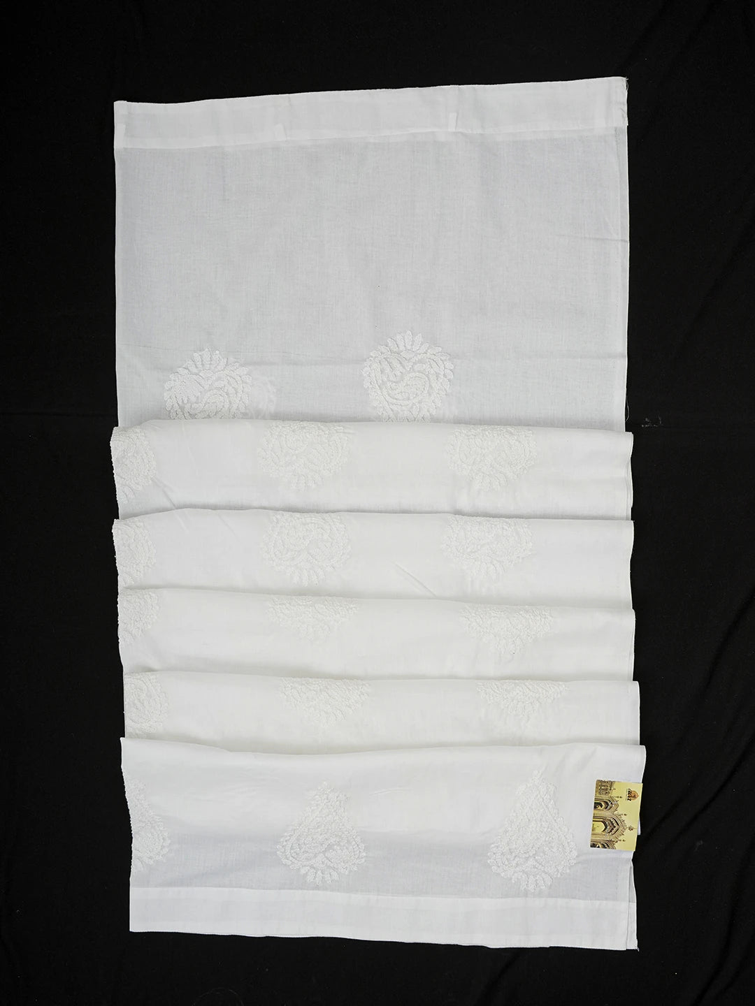 Ada Hand Embroidered White Cotton Lucknowi Chikankari Curtain 01A582363