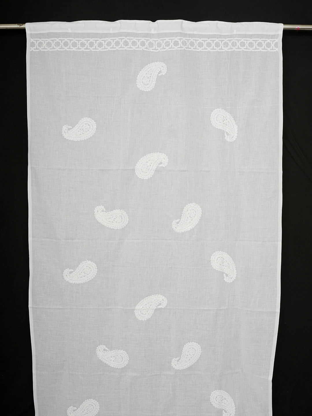 Ada Hand Embroidered White Cotton Lucknowi Chikankari Curtain 01A482598