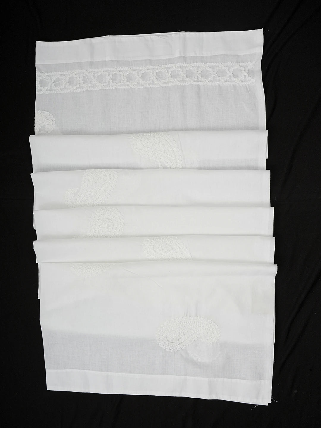 Ada Hand Embroidered White Cotton Lucknowi Chikankari Curtain 01A482598
