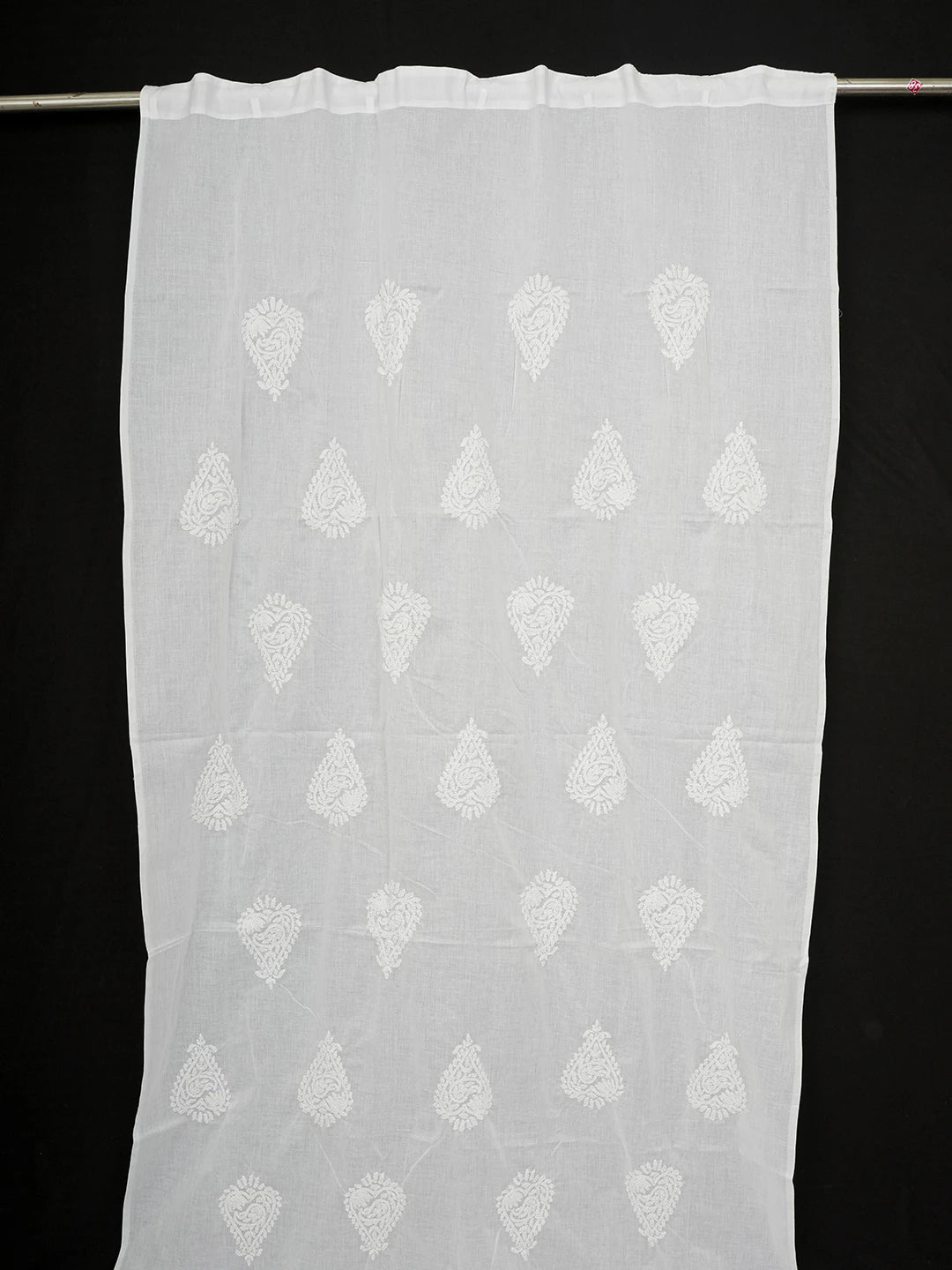 Ada Hand Embroidered White Cotton Lucknowi Chikankari Curtain 01A582368