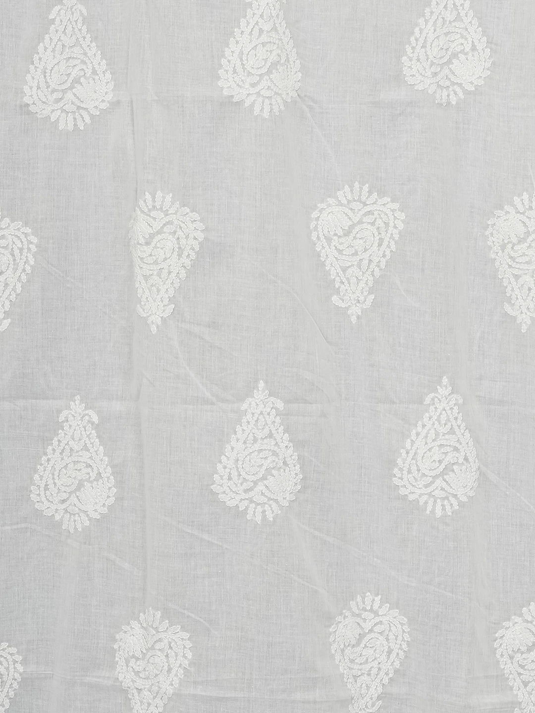 Ada Hand Embroidered White Cotton Lucknowi Chikankari Curtain 01A582368