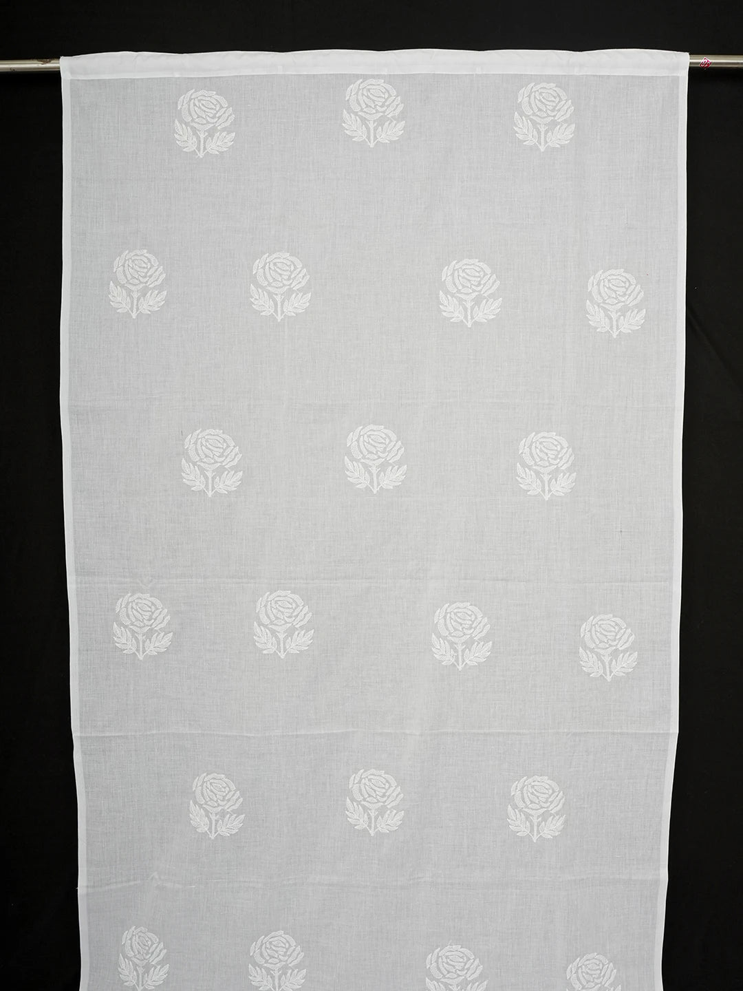 Ada Hand Embroidered White Cotton Lucknowi Chikankari Curtain 01A502661