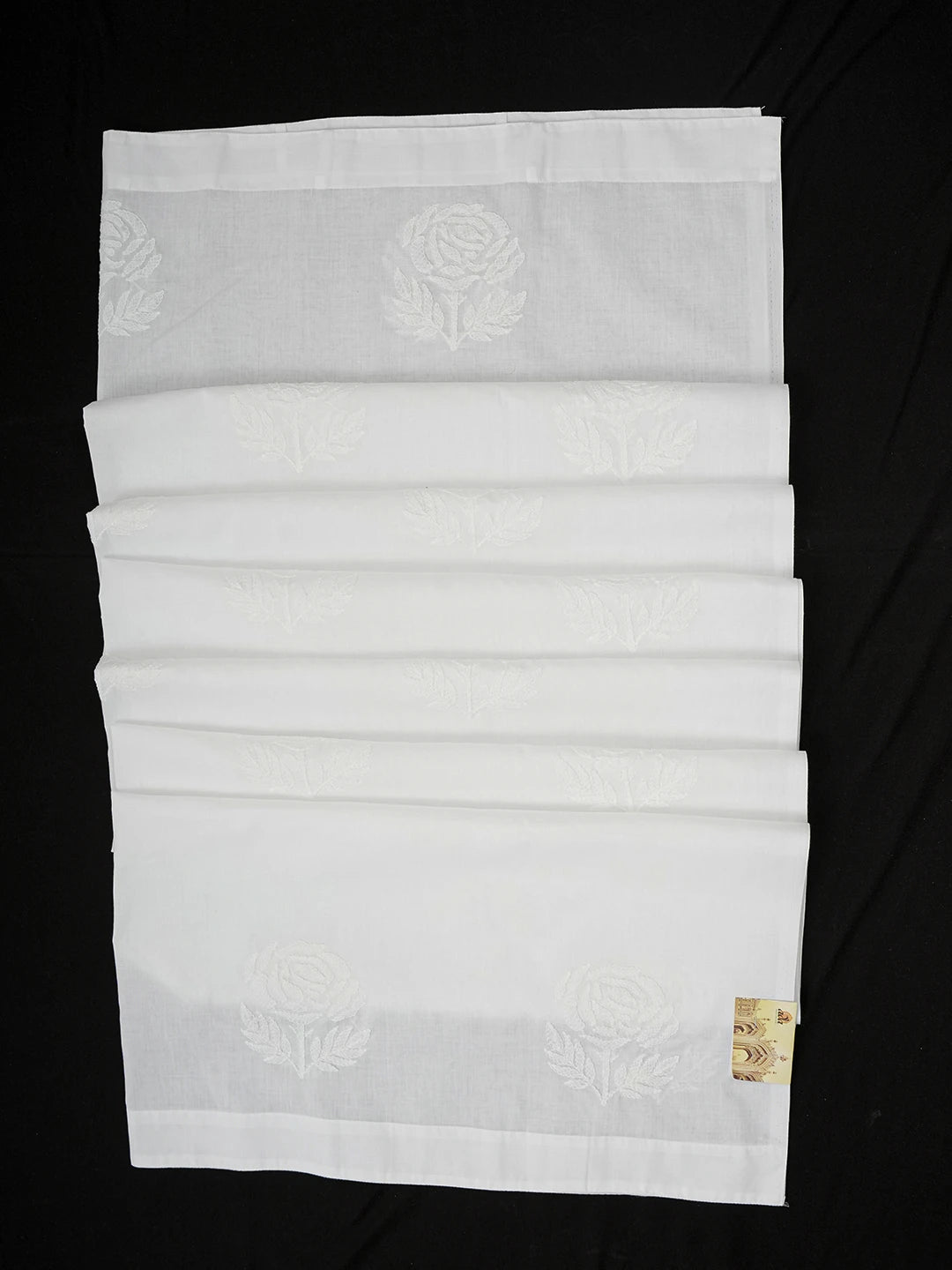 Ada Hand Embroidered White Cotton Lucknowi Chikankari Curtain 01A502661