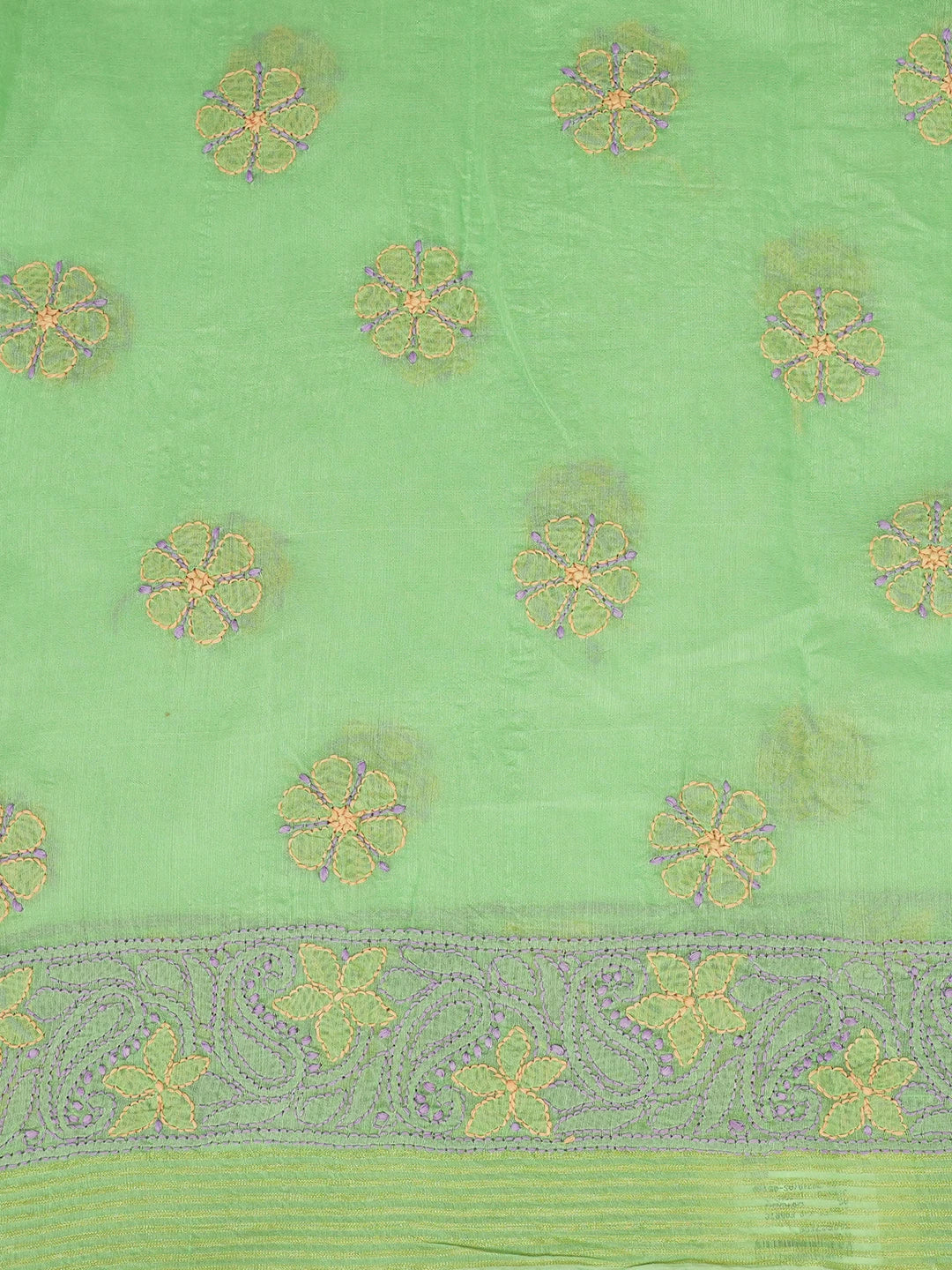 Ada Hand Embroidered Lime Green Chanderi Lucknowi Chikankari Unstitched Kurta Dupatta Set 01A647129