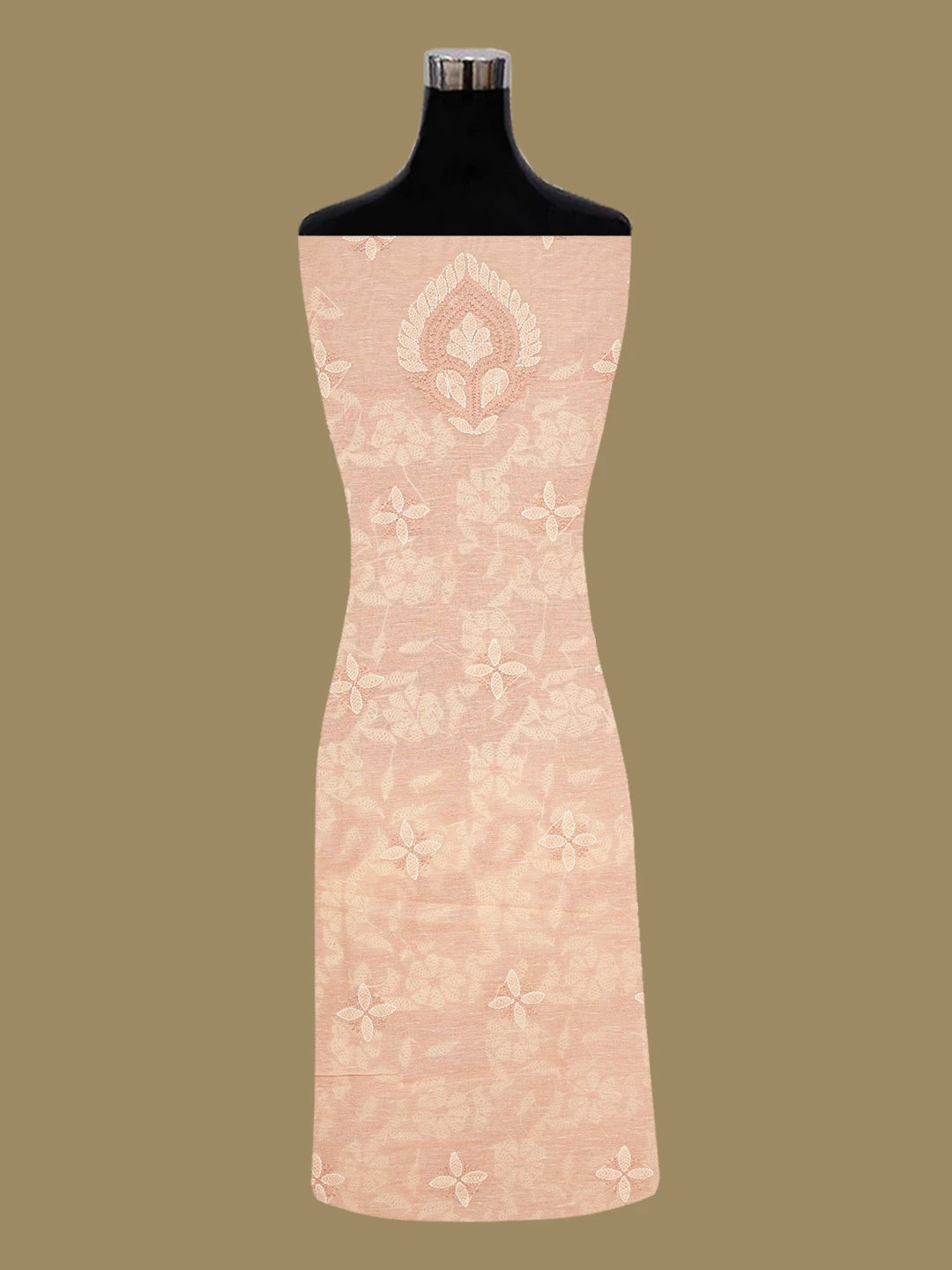 Ada Hand Embroidered Peach Chanderi Lucknowi Chikankari Unstitched Kurta Dupatta Set 01A647202