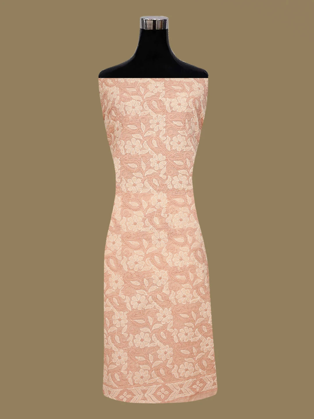 Ada Hand Embroidered Peach Chanderi Lucknowi Chikankari Unstitched Kurta Dupatta Set 01A647202