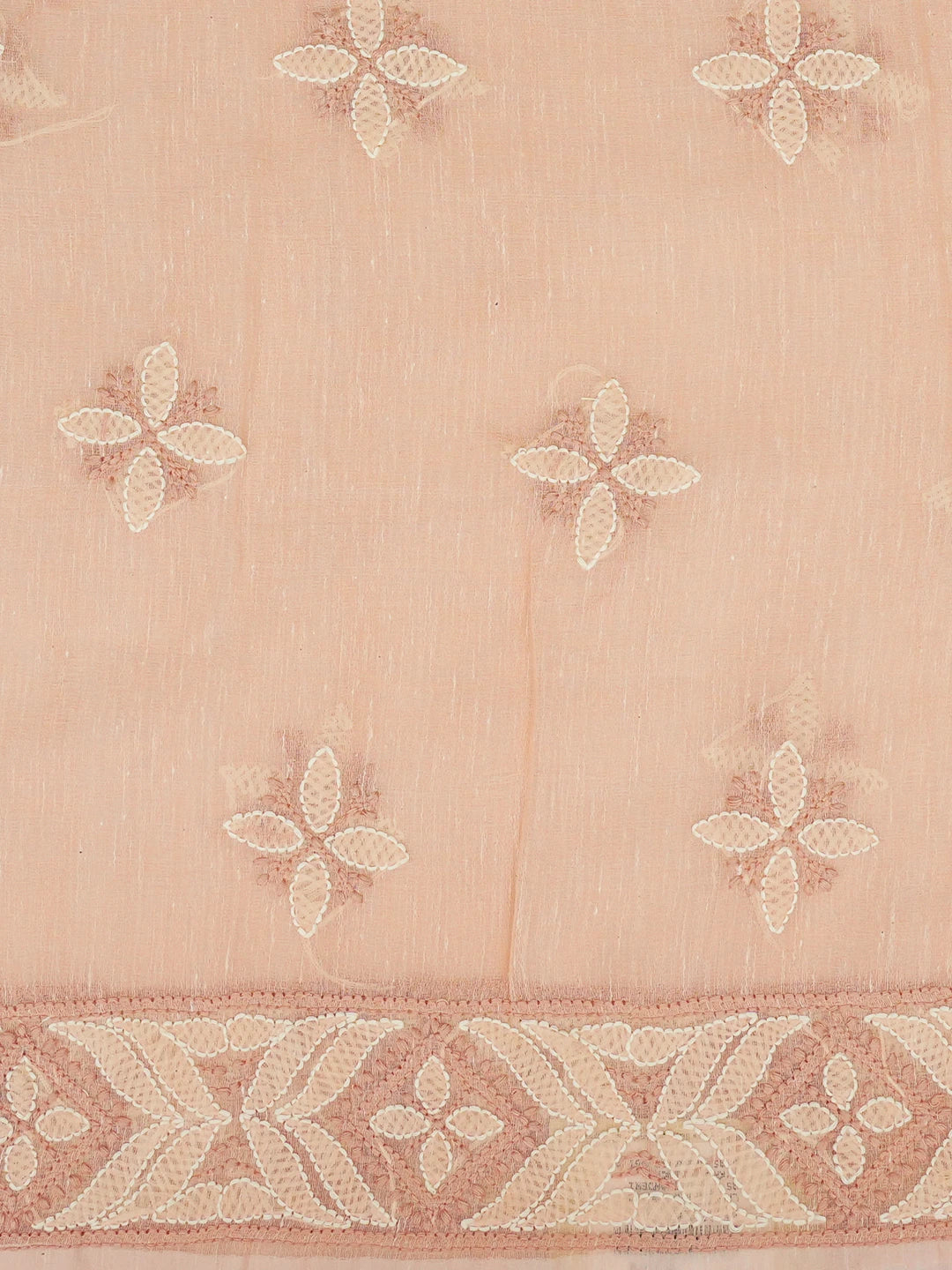 Ada Hand Embroidered Peach Chanderi Lucknowi Chikankari Unstitched Kurta Dupatta Set 01A647202