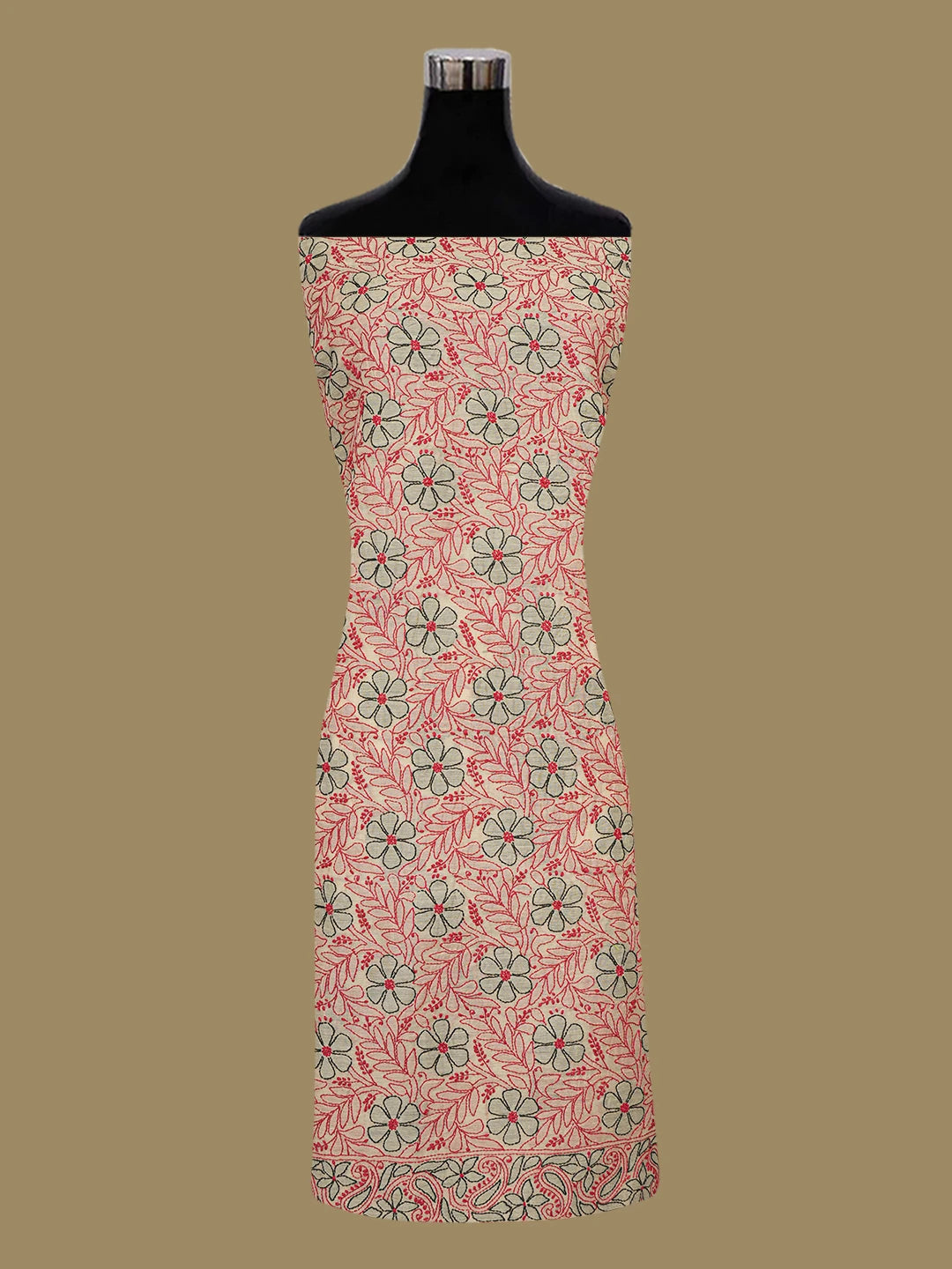 Ada Hand Embroidered Fawn Chanderi Lucknowi Chikankari Unstitched Kurta Dupatta Set 01A647044
