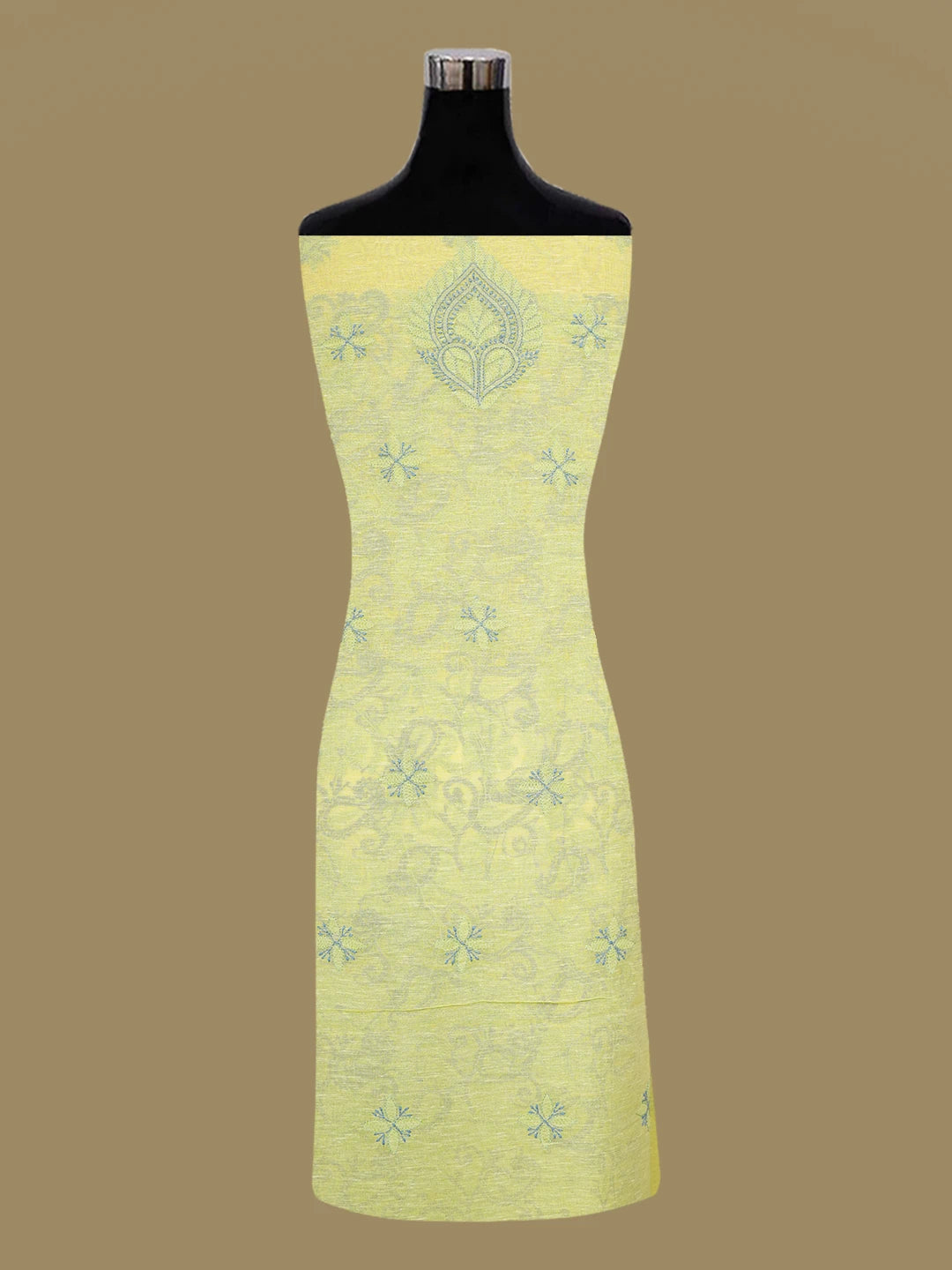 Ada Hand Embroidered Arylide Yellow Chanderi Lucknowi Chikankari Unstitched Kurta Dupatta Set 01A647039